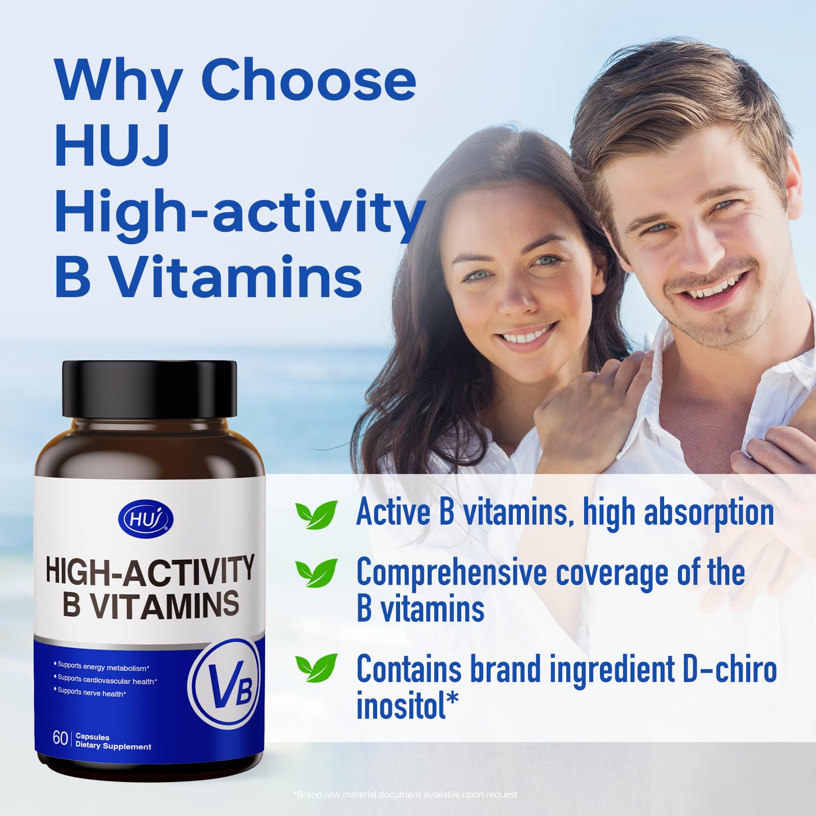 HUJ High-Activity B Vitamins - Supports Normal Energy Metabolism & Nerve System Health - Supplement with 8 B Vitamins, Inositol and D-Chiro Inositol - 60 Capsules. - TrustMedUSA
