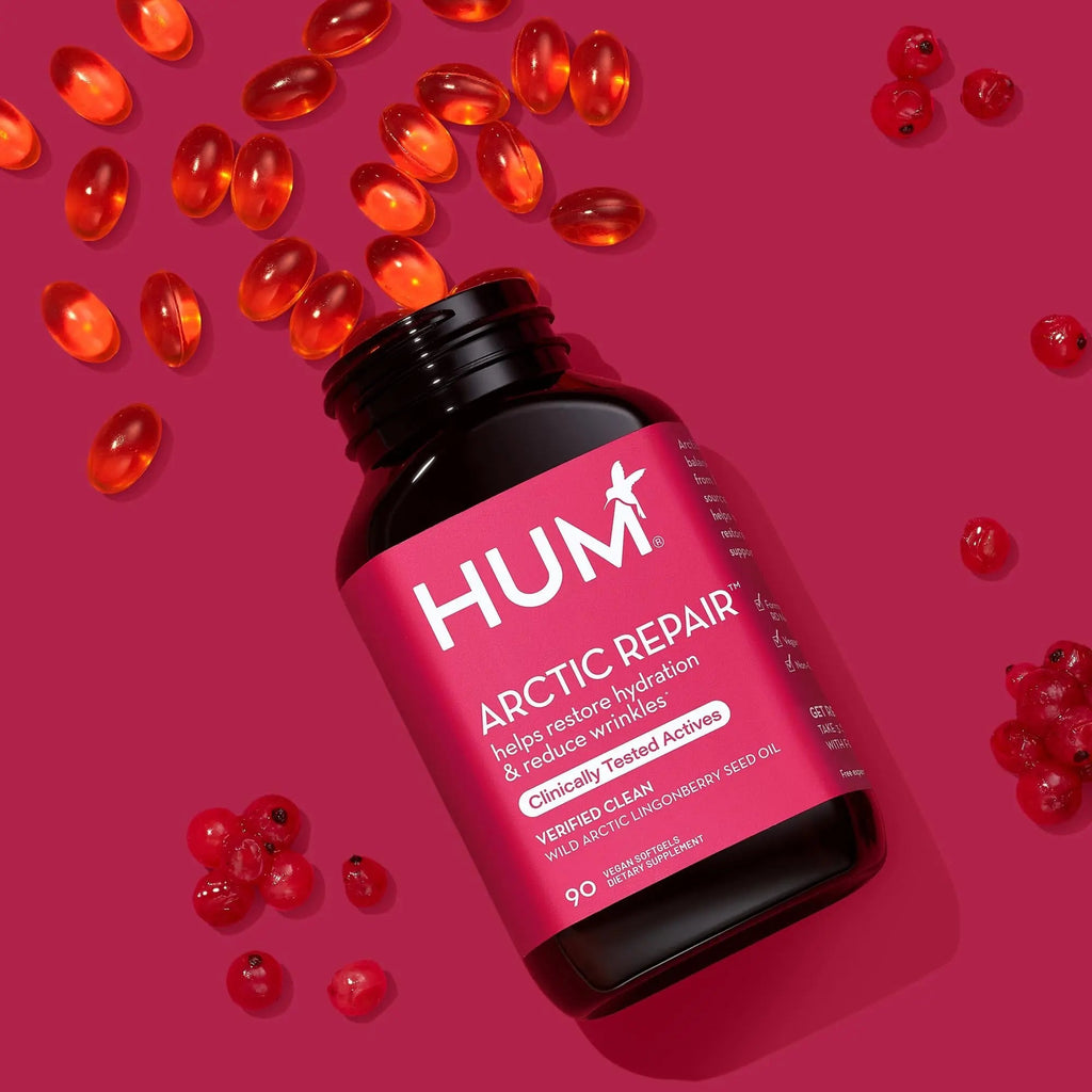 HUM Arctic Repair Clear Skin Supplement with Omega 3, Vitamin E, A, and Lingonberry Seed Oil, Skin Repair with Omega 3 6 9 to Help Support Appearance of Wrinkles & Hydrate, 90 Vegan Softgels - TrustMedUSA