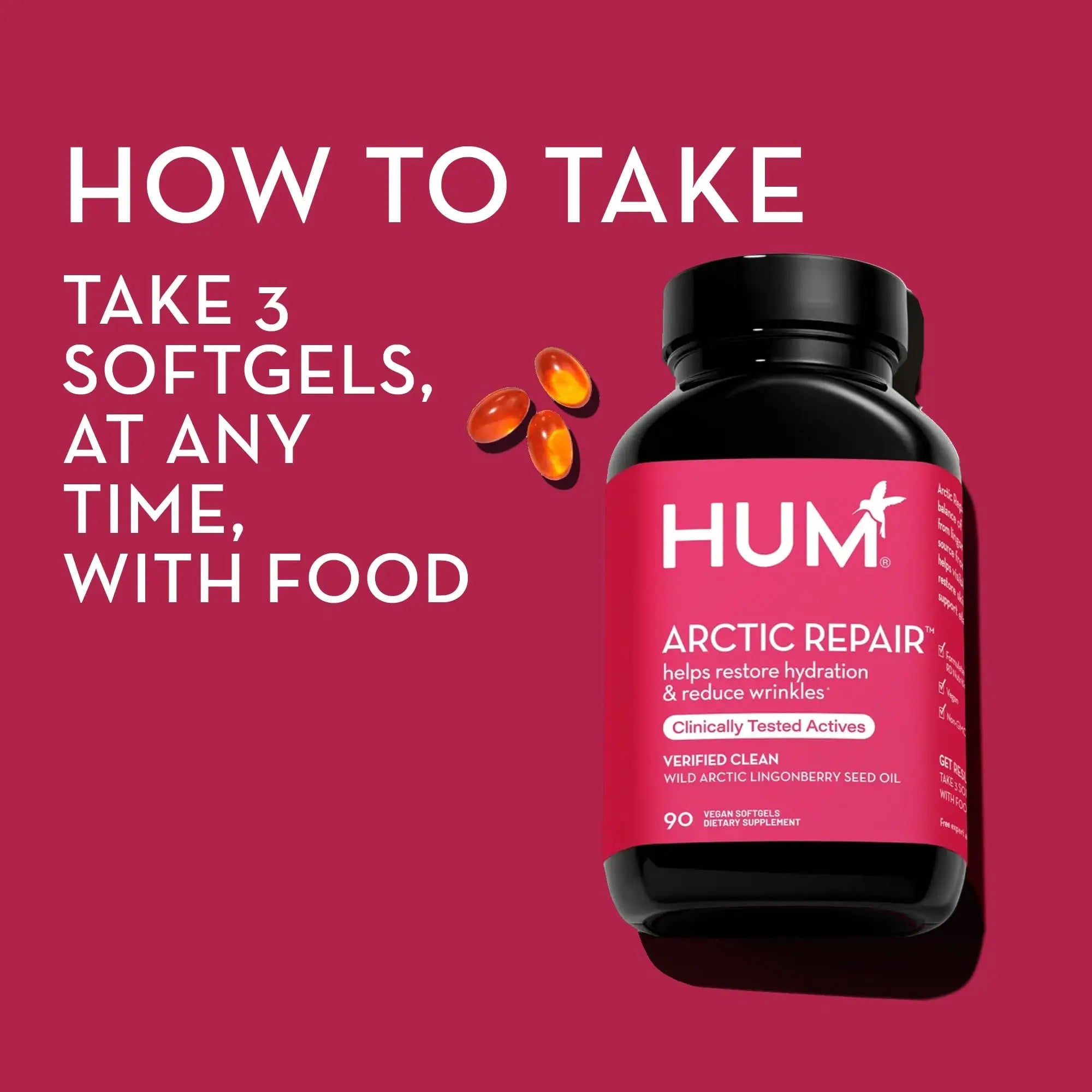 HUM Arctic Repair Clear Skin Supplement with Omega 3, Vitamin E, A, and Lingonberry Seed Oil, Skin Repair with Omega 3 6 9 to Help Support Appearance of Wrinkles & Hydrate, 90 Vegan Softgels - TrustMedUSA
