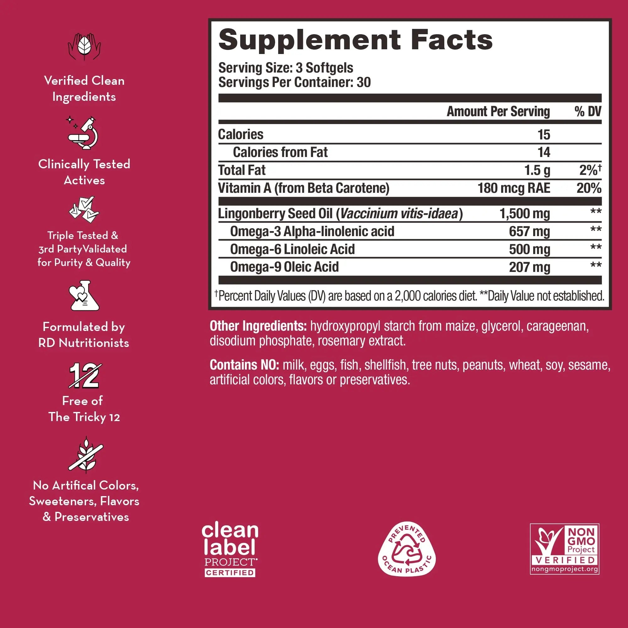 HUM Arctic Repair Clear Skin Supplement with Omega 3, Vitamin E, A, and Lingonberry Seed Oil, Skin Repair with Omega 3 6 9 to Help Support Appearance of Wrinkles & Hydrate, 90 Vegan Softgels - TrustMedUSA