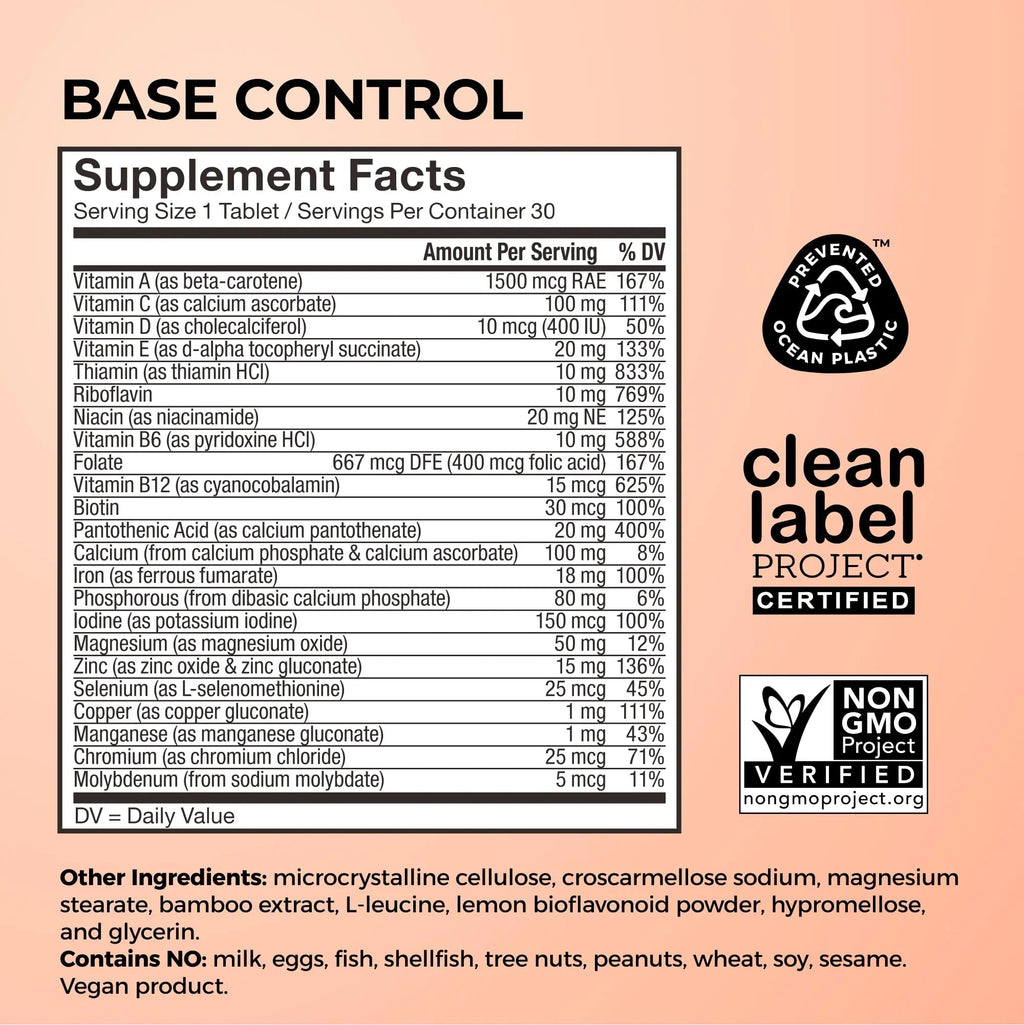 HUM Base Control Multivitamin for Women with Vitamin C, Iron, Biotin, Zinc, B Complex, Daily Women's Multivitamin, 22 Essential Vitamins & Minerals - TrustMedUSA