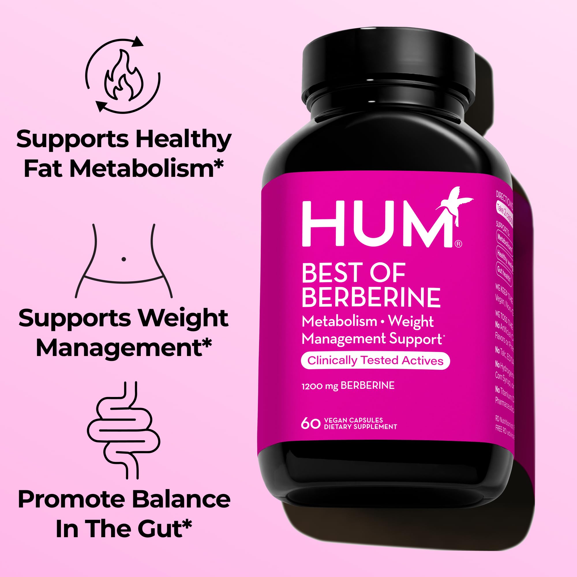 HUM Best of Berberine Supplement 1200mg, Pure Potency for Metabolic Wellness, Gut Health, Pure Berberine Supplements Enhanced - TrustMedUSA