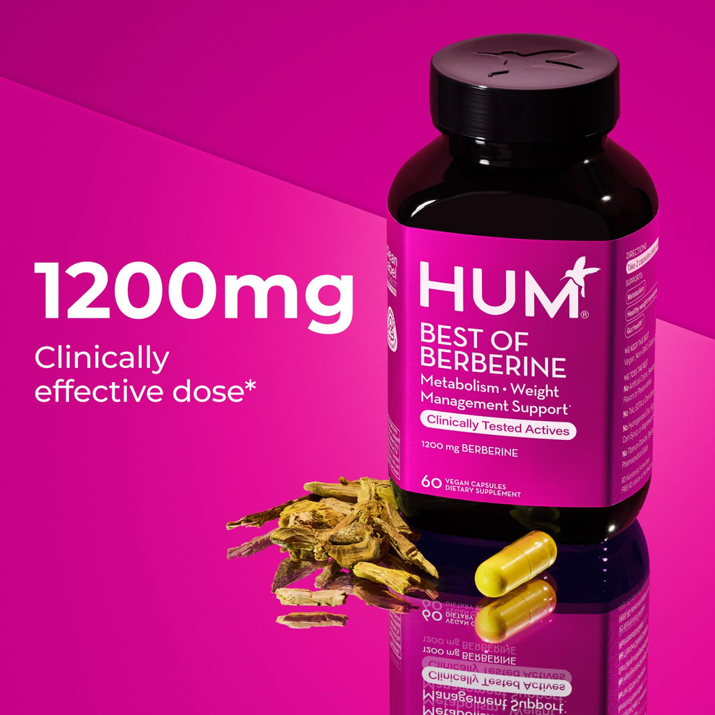 HUM Best of Berberine Supplement 1200mg, Pure Potency for Metabolic Wellness, Gut Health, Pure Berberine Supplements Enhanced - TrustMedUSA