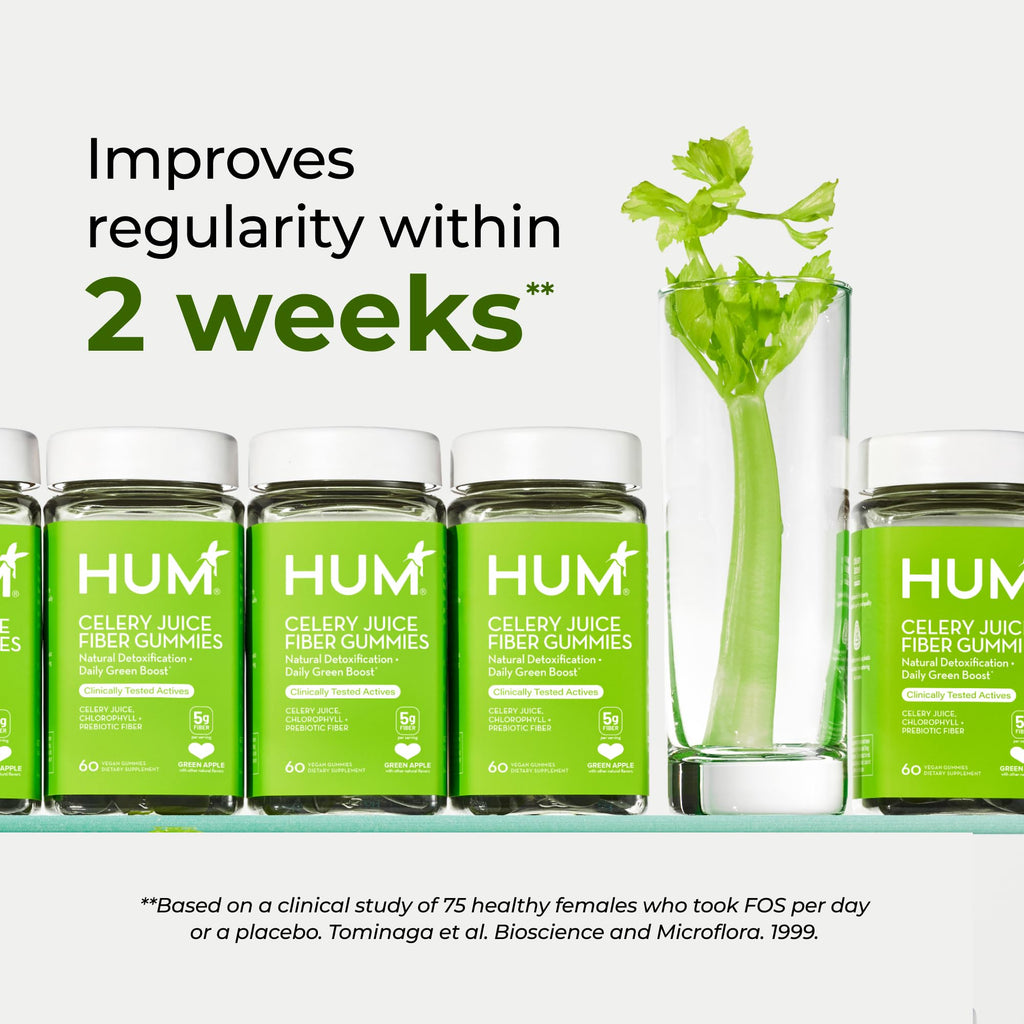 HUM Celery Juice Fiber Gummies for Adults, First Prebiotic Celery Juice Gummy, Gluten Free Fiber Supplement Supports Detoxification, Gut Health, Greens Gummies, Chlorophyll & Prebiotic Fiber, 60 Count - TrustMedUSA