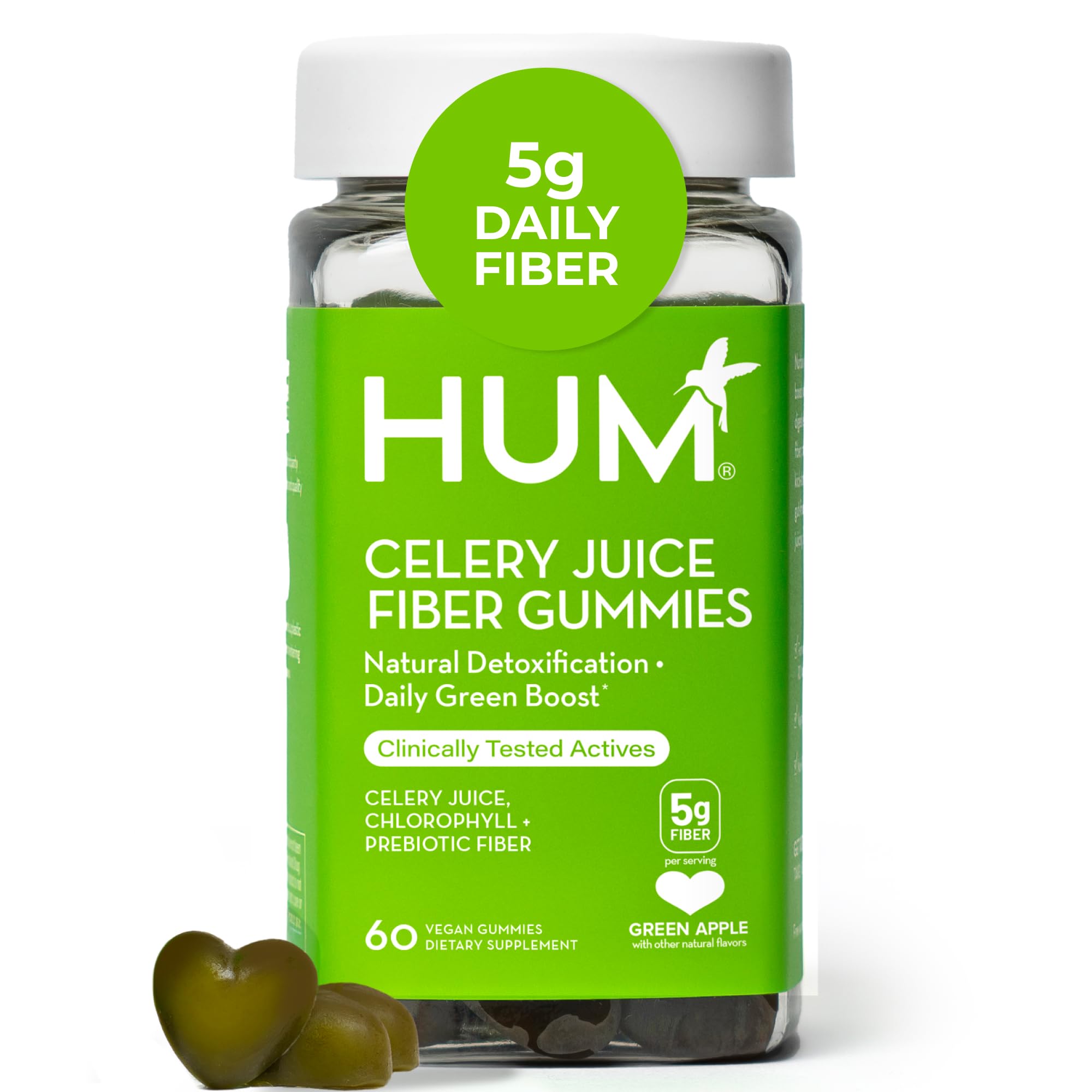 HUM Celery Juice Fiber Gummies for Adults, First Prebiotic Celery Juice Gummy, Gluten Free Fiber Supplement Supports Detoxification, Gut Health, Greens Gummies, Chlorophyll & Prebiotic Fiber, 60 Count - TrustMedUSA