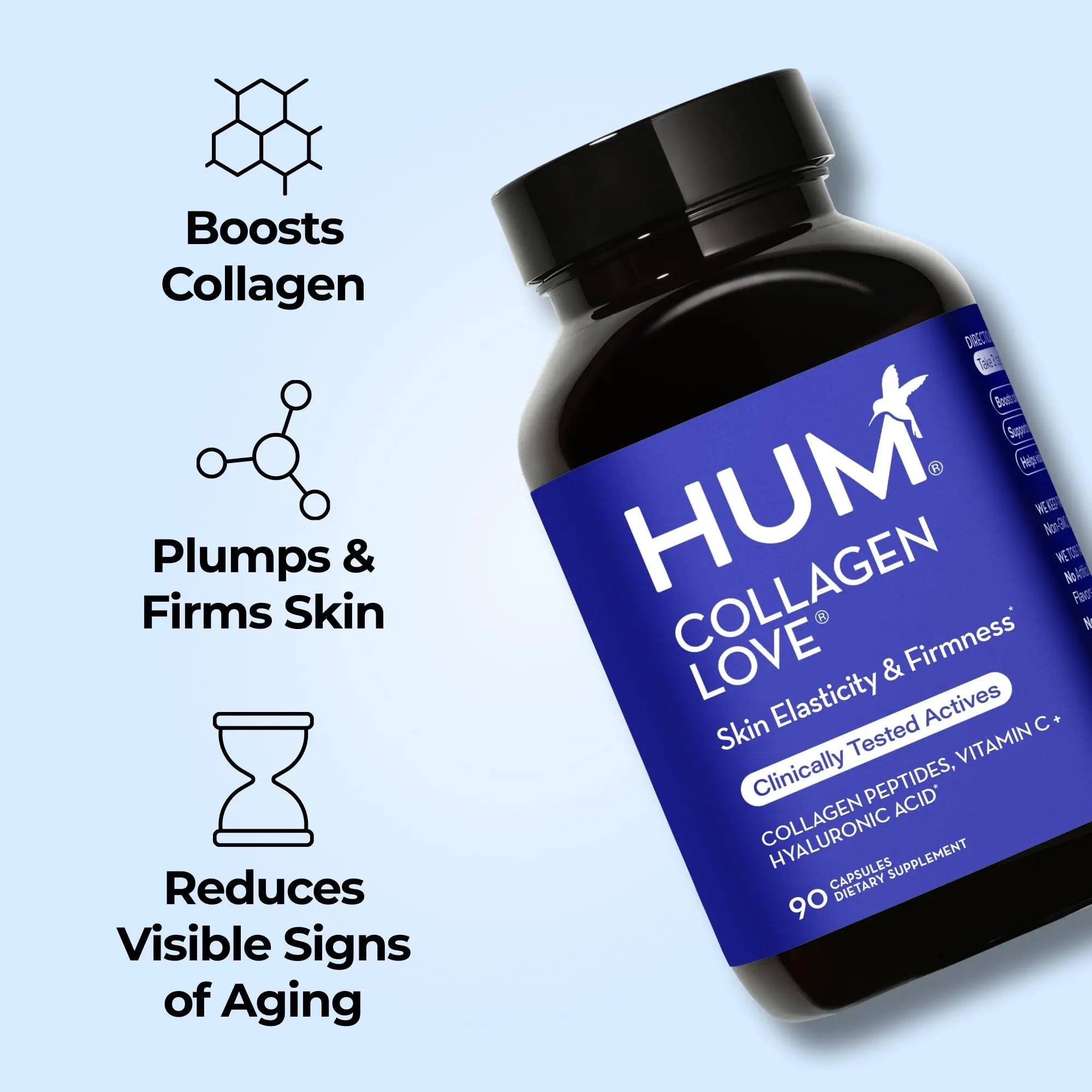 HUM Collagen Love Skin Supplement, Collagen Peptides Capsules with Hyaluronic Acid & Vitamin C, Supports Firm Skin & Helps Minimize Signs of Aging, Supplements - TrustMedUSA