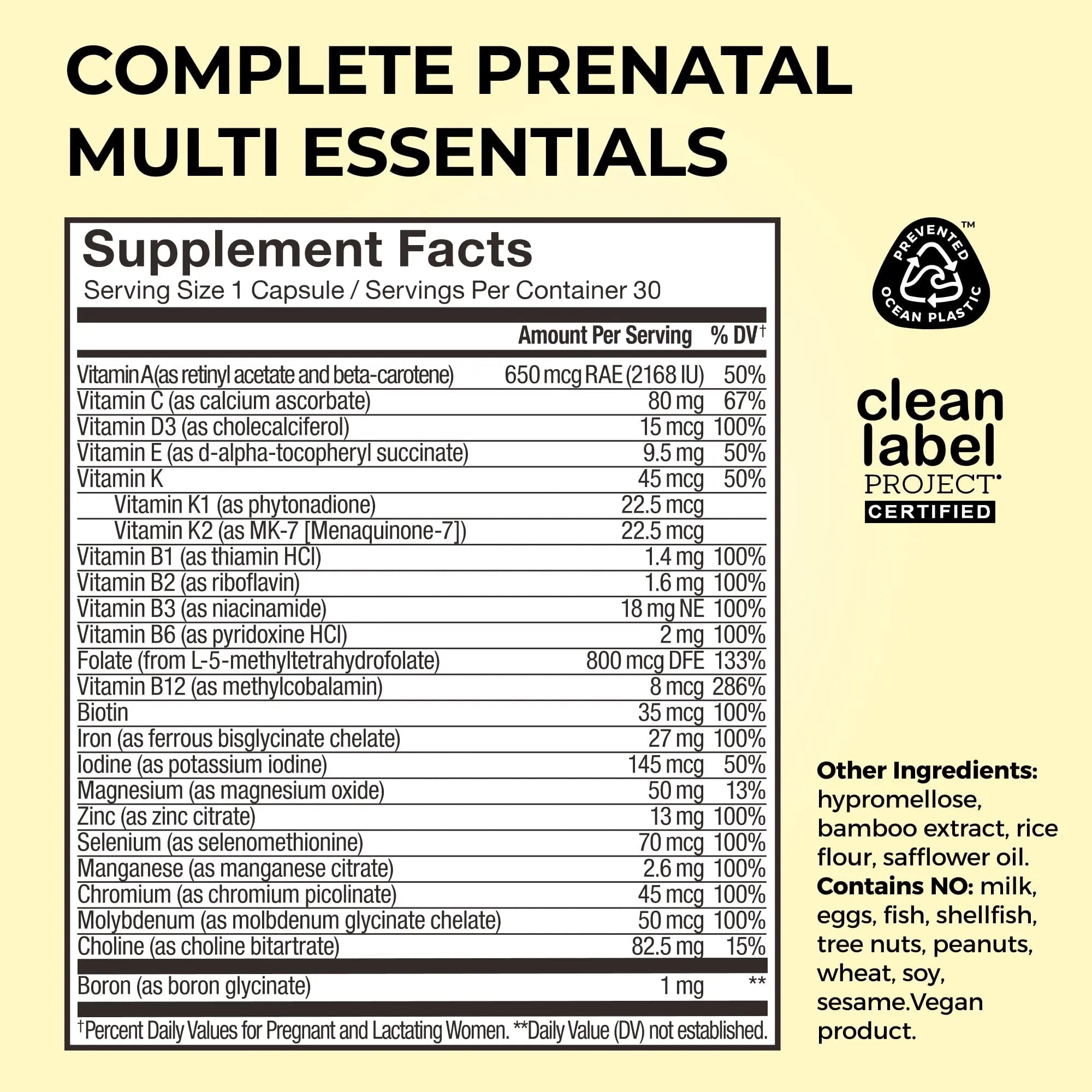 HUM Complete Prenatal Multivitamin for Women with Folate, DHA, and Choline, 23 Nutrients for Daily Support, Gluten Free, Non GMO Supplement for Pre, During, and Post Pregnancy, 30 Vegan Capsules - TrustMedUSA