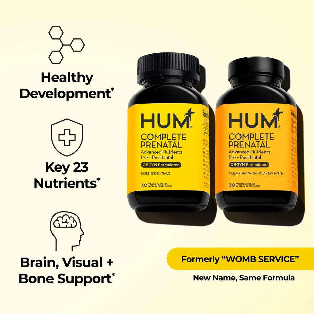 HUM Complete Prenatal Multivitamin for Women with Folate, DHA, and Choline, 23 Nutrients for Daily Support, Gluten Free, Non GMO Supplement for Pre, During, and Post Pregnancy, 30 Vegan Capsules - TrustMedUSA