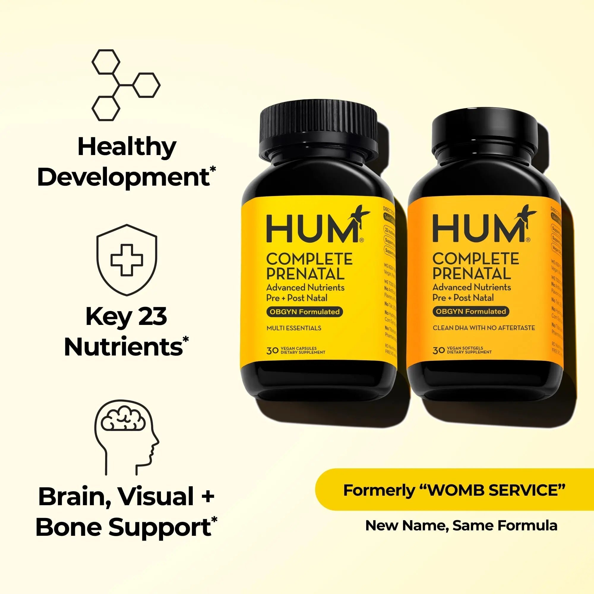 HUM Complete Prenatal Multivitamin for Women with Folate, DHA, and Choline, 23 Nutrients for Daily Support, Gluten Free, Non GMO Supplement for Pre, During, and Post Pregnancy, 30 Vegan Capsules - TrustMedUSA