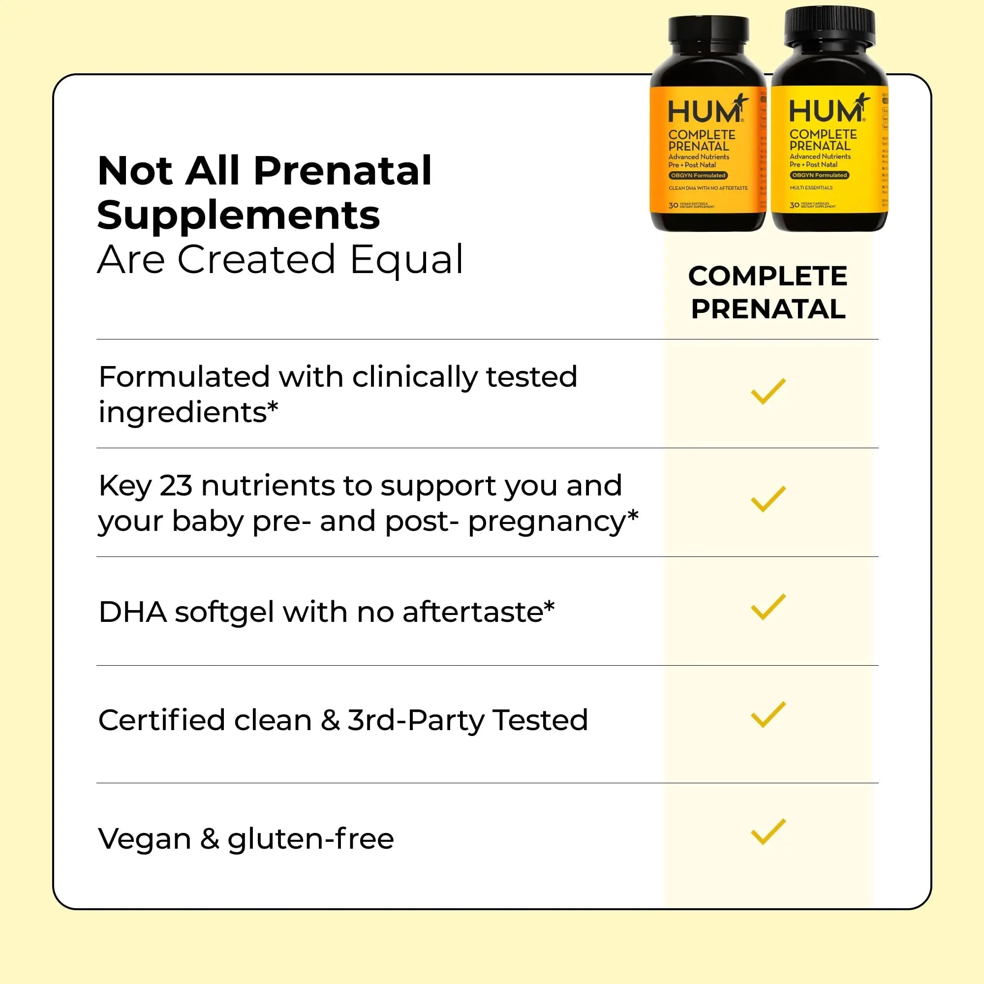 HUM Complete Prenatal Multivitamin for Women with Folate, DHA, and Choline, 23 Nutrients for Daily Support, Gluten Free, Non GMO Supplement for Pre, During, and Post Pregnancy, 30 Vegan Capsules - TrustMedUSA