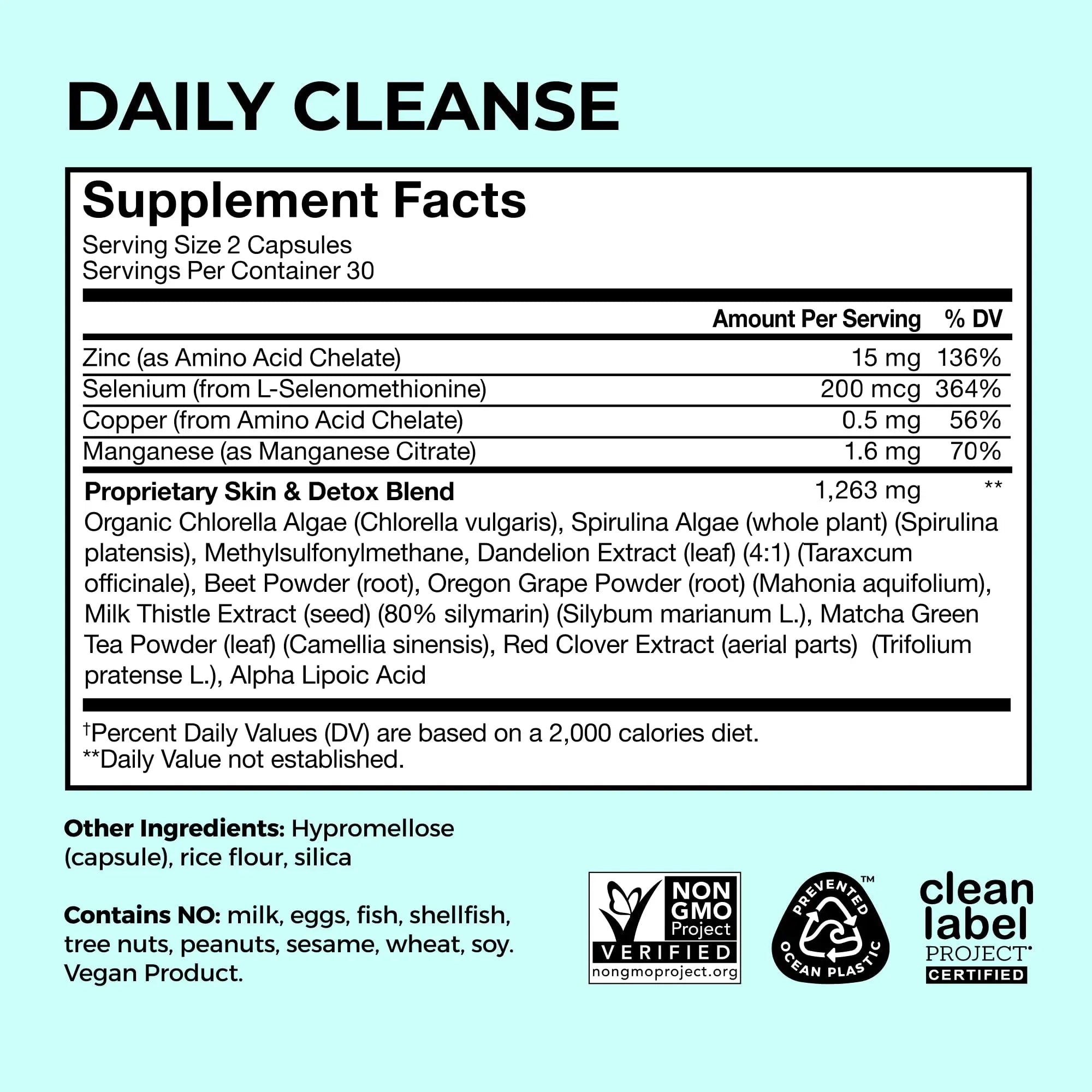 HUM Daily Cleanse Acne Supplements for Women & Men, Gentle Digestive Cleanse for Clear Skin Support, Zinc, Spirulina, Chlorella, Detoxifying Herbs, Organic Algae, Skin Vitamins Supplement, 60 Capsules - TrustMedUSA