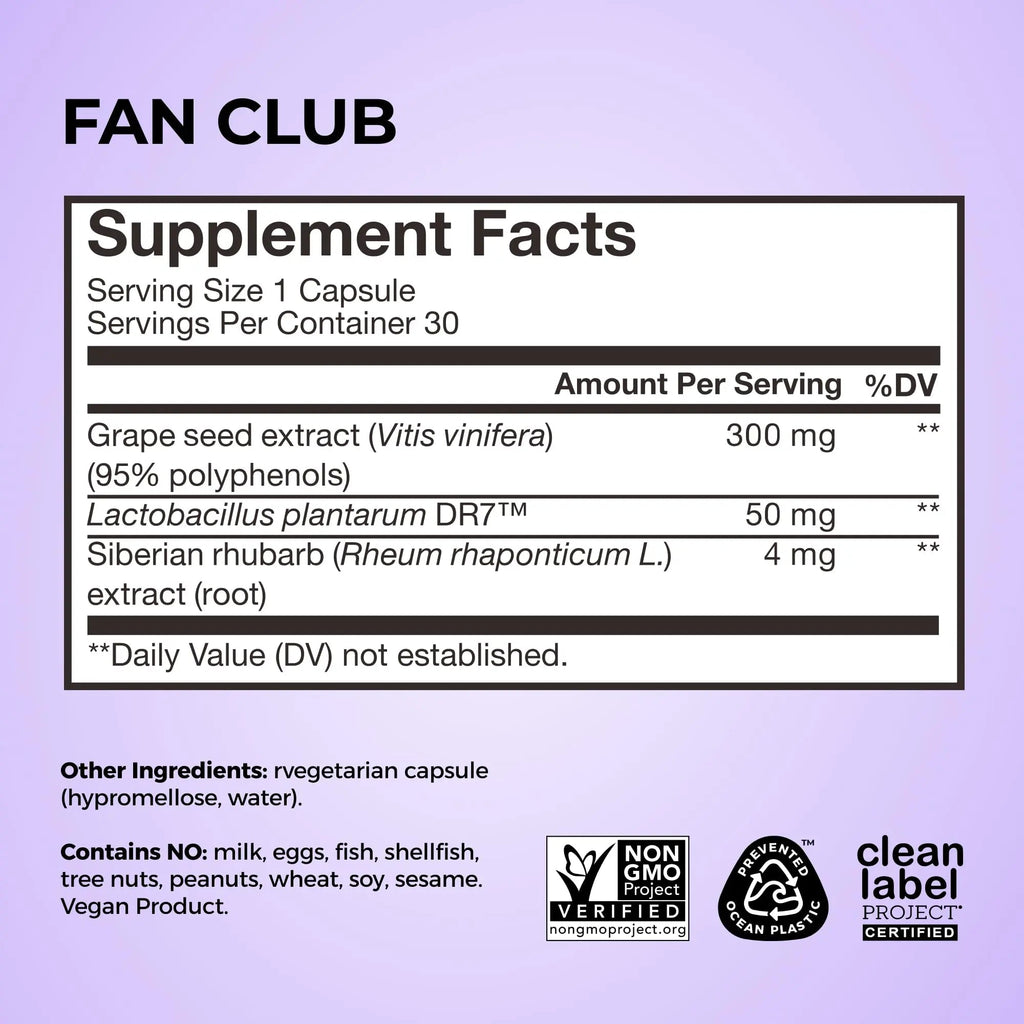 HUM Fan Club Menopause Probiotic Supplement, Estrogen Free Menopause Supplements for Women, Non Hormonal, Supports Energy & Hot Flashes, Grape Seed Extract & Siberian Rhubarb, 30 Vegan Capsules - TrustMedUSA