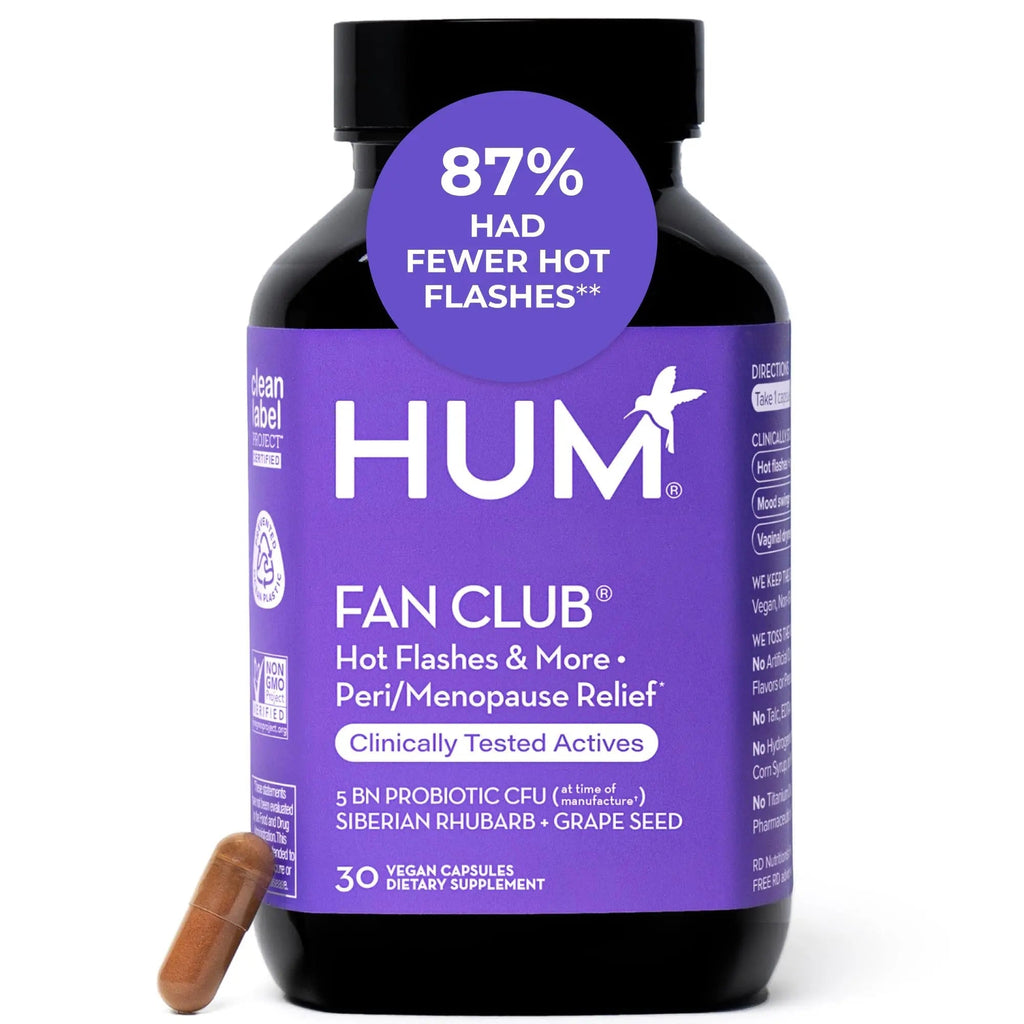 HUM Fan Club Menopause Probiotic Supplement, Estrogen Free Menopause Supplements for Women, Non Hormonal, Supports Energy & Hot Flashes, Grape Seed Extract & Siberian Rhubarb, 30 Vegan Capsules - TrustMedUSA