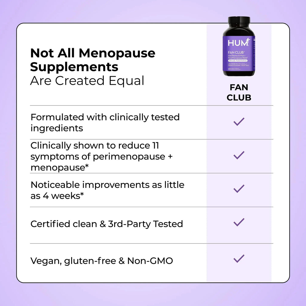 HUM Fan Club Menopause Probiotic Supplement, Estrogen Free Menopause Supplements for Women, Non Hormonal, Supports Energy & Hot Flashes, Grape Seed Extract & Siberian Rhubarb, 30 Vegan Capsules - TrustMedUSA