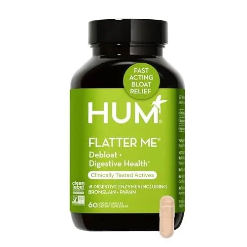 HUM Flatter Me Digestive Enzymes for Women & Men, Digestive Health Bloating Supplement with Ginger & Peppermint Leaf, Fast Acting Anti Bloat Pills Multi Enzyme for Debloating, Vegan, 60 Capsules - TrustMedUSA
