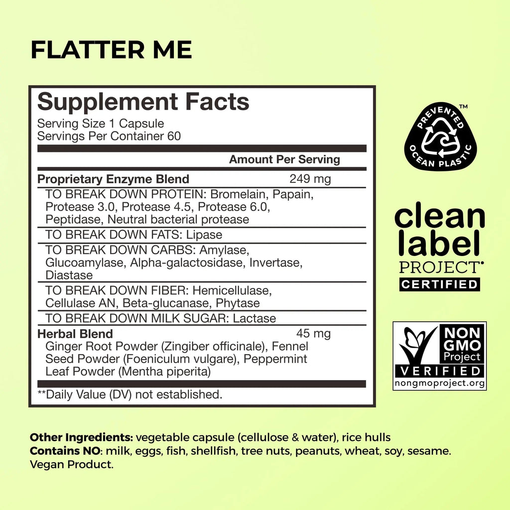 HUM Flatter Me Digestive Enzymes for Women & Men, Digestive Health Bloating Supplement with Ginger & Peppermint Leaf, Fast Acting Anti Bloat Pills Multi Enzyme for Debloating, Vegan, 60 Capsules - TrustMedUSA