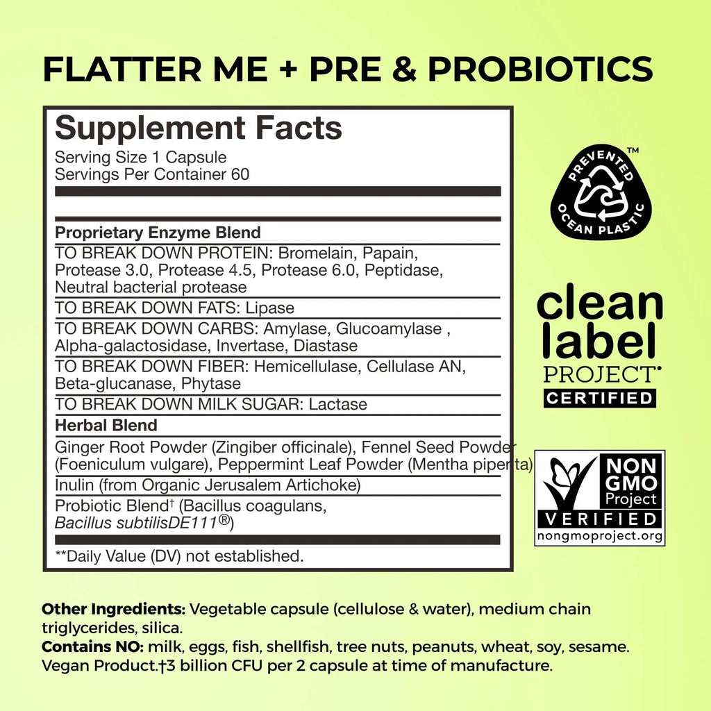 HUM Flatter Me Digestive Enzymes Plus Prebiotics & Probiotics, Digestive Health Bloating Supplement for Women & Men, Fast Acting Anti Bloat Pills Multi Enzyme - TrustMedUSA