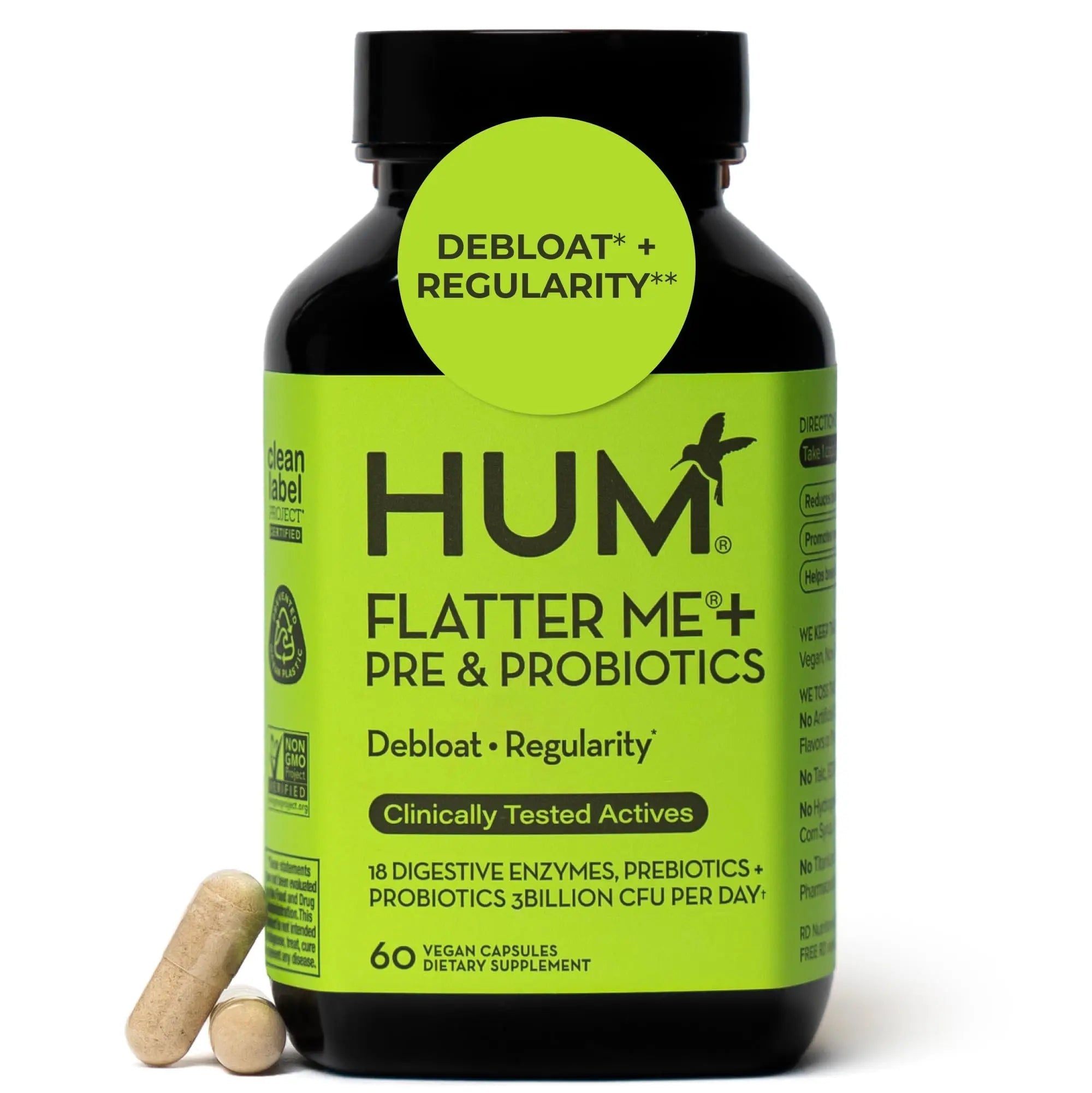 HUM Flatter Me Digestive Enzymes Plus Prebiotics & Probiotics, Digestive Health Bloating Supplement for Women & Men, Fast Acting Anti Bloat Pills Multi Enzyme - TrustMedUSA