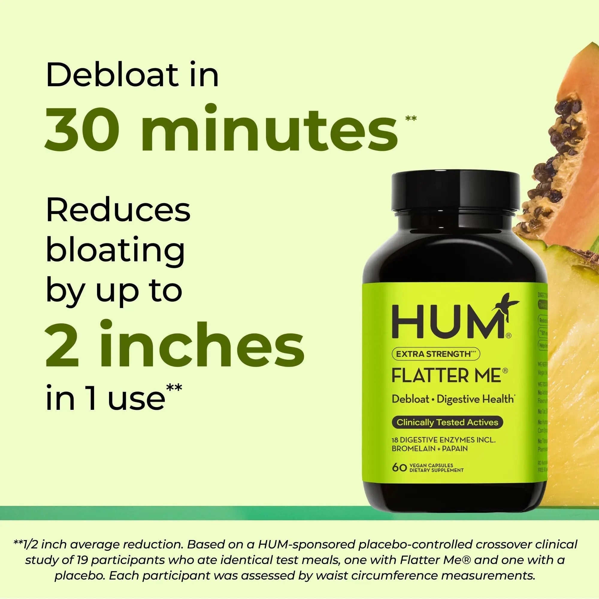 HUM Flatter Me Extra Strength Digestive Enzymes for Women, Men, Digestive Gut Bloating Supplement, Ginger, Peppermint Leaf, Fast Acting Anti Bloat - TrustMedUSA