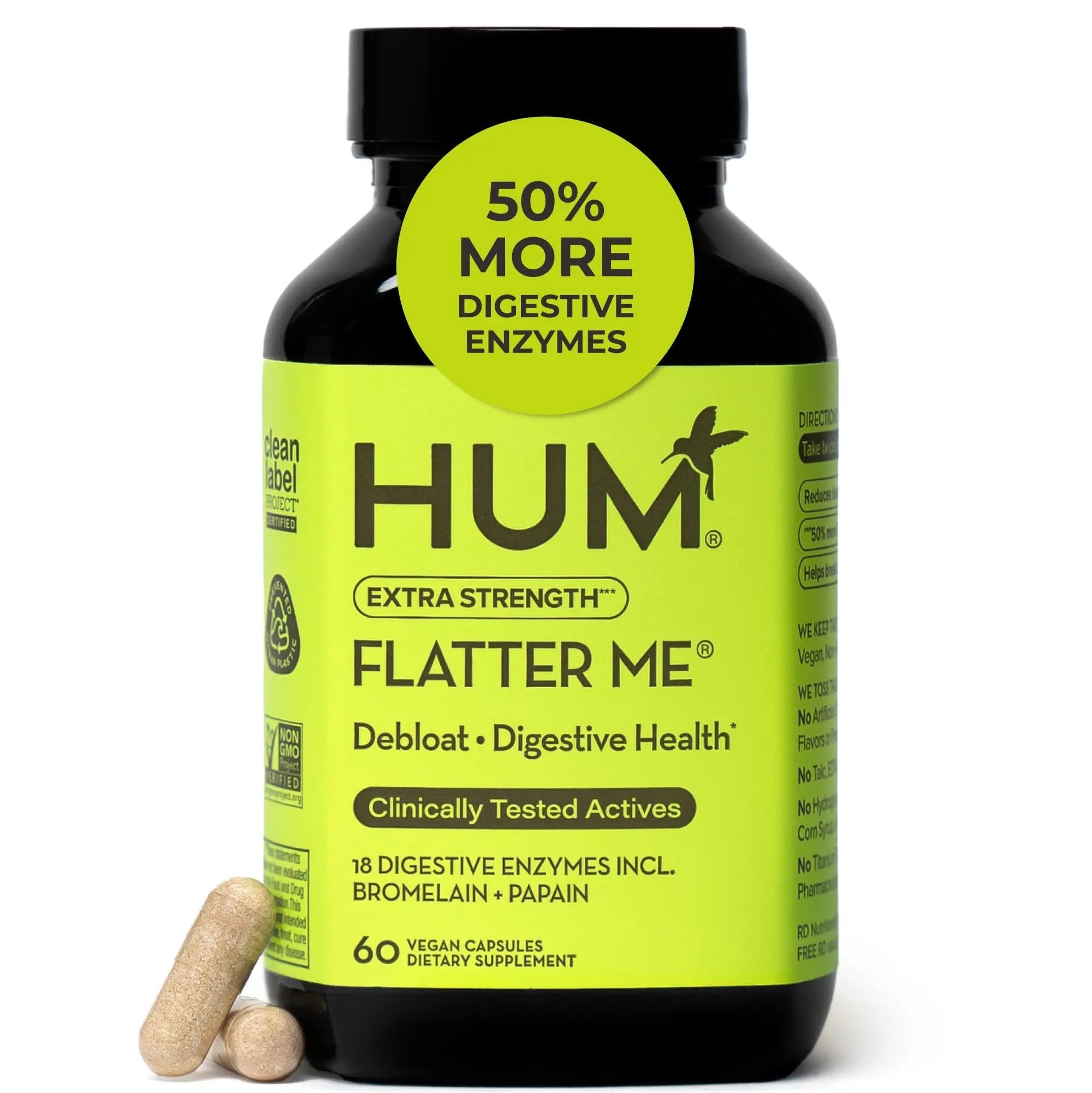 HUM Flatter Me Extra Strength Digestive Enzymes for Women, Men, Digestive Gut Bloating Supplement, Ginger, Peppermint Leaf, Fast Acting Anti Bloat - TrustMedUSA