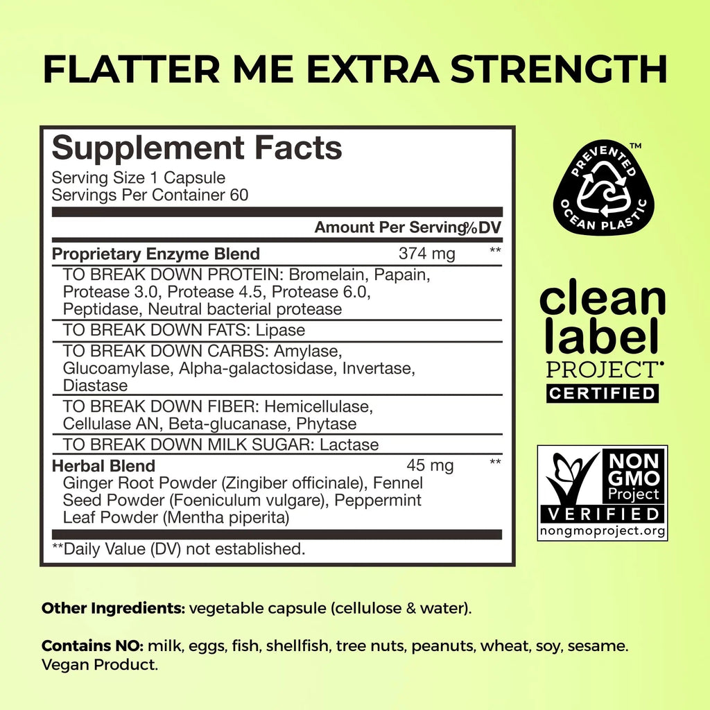 HUM Flatter Me Extra Strength Digestive Enzymes for Women, Men, Digestive Gut Bloating Supplement, Ginger, Peppermint Leaf, Fast Acting Anti Bloat - TrustMedUSA