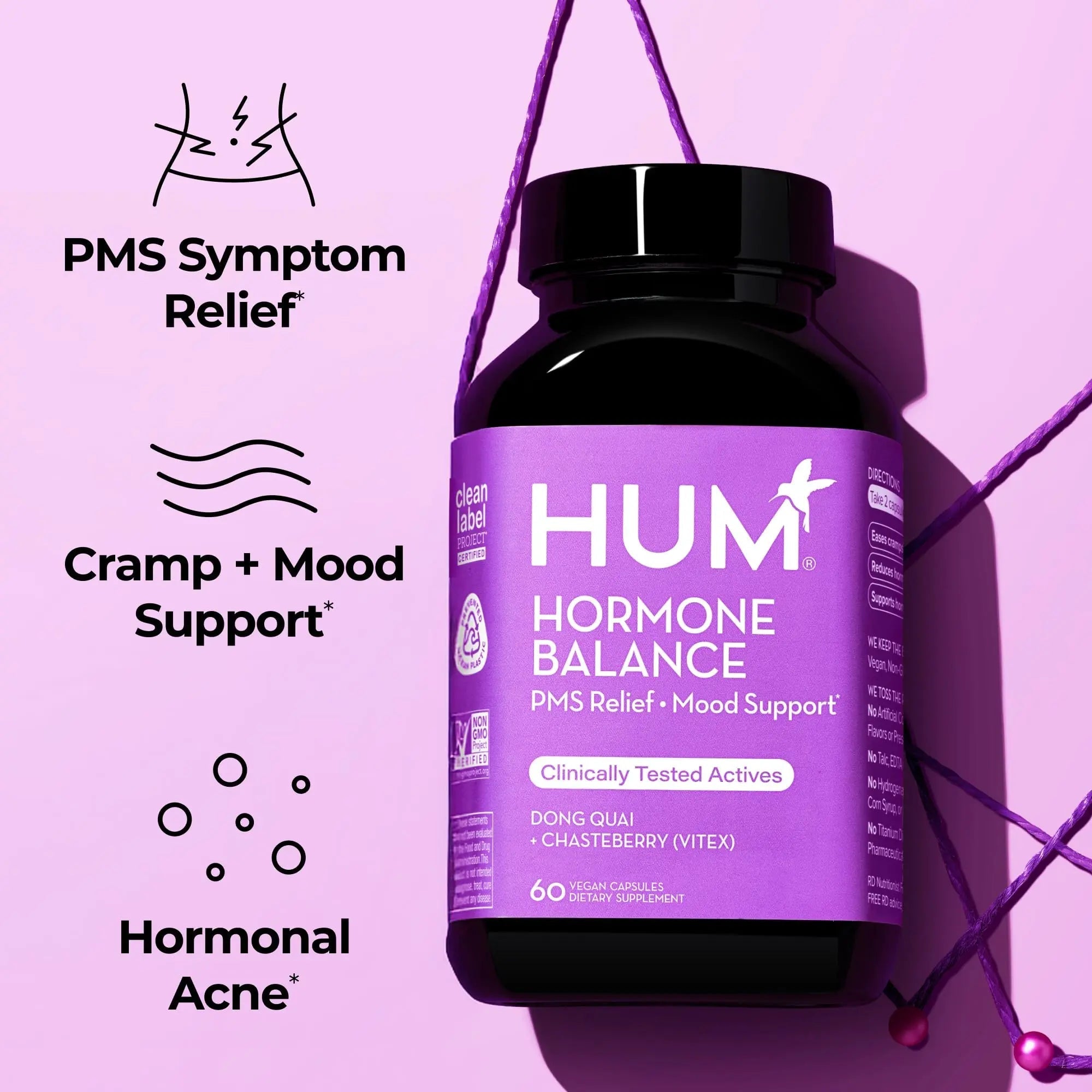 HUM Hormone Balance for Women, Supplement for Women's Health with Chasteberry & Dong Quai, Support for PMS Symptoms, Cramps, Irritability, Hormonal Balance, Monthly Support, 60 Capsules - TrustMedUSA