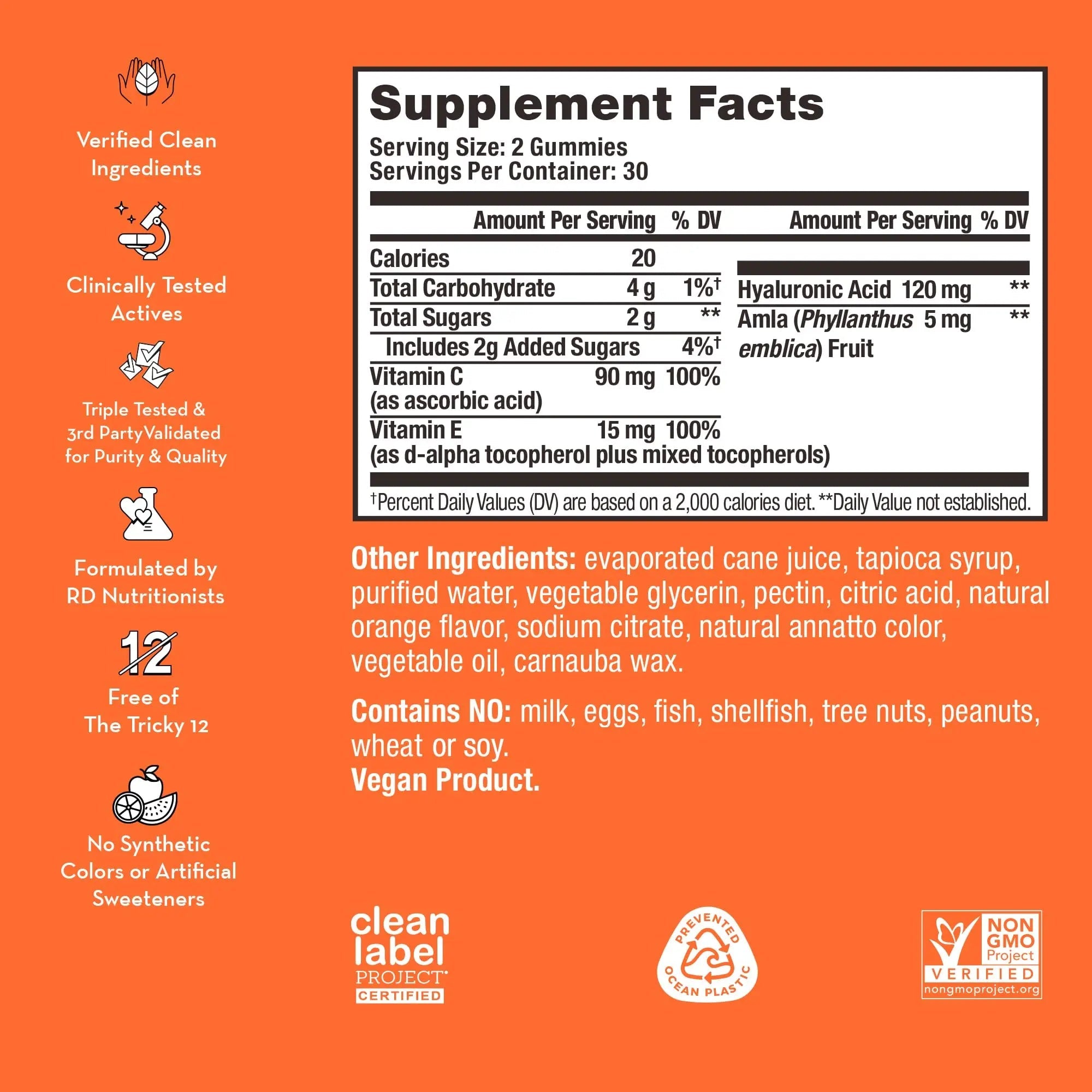 HUM Hyaluronic Glow Hydrating Skin Care Supplement, with Low Molecular Hyaluronic Acid, Vitamin C from Amla Fruit, and Vitamin E, Antioxidant Support for Skin Hydration, Tangerine, 60 Vegan Gummies - TrustMedUSA