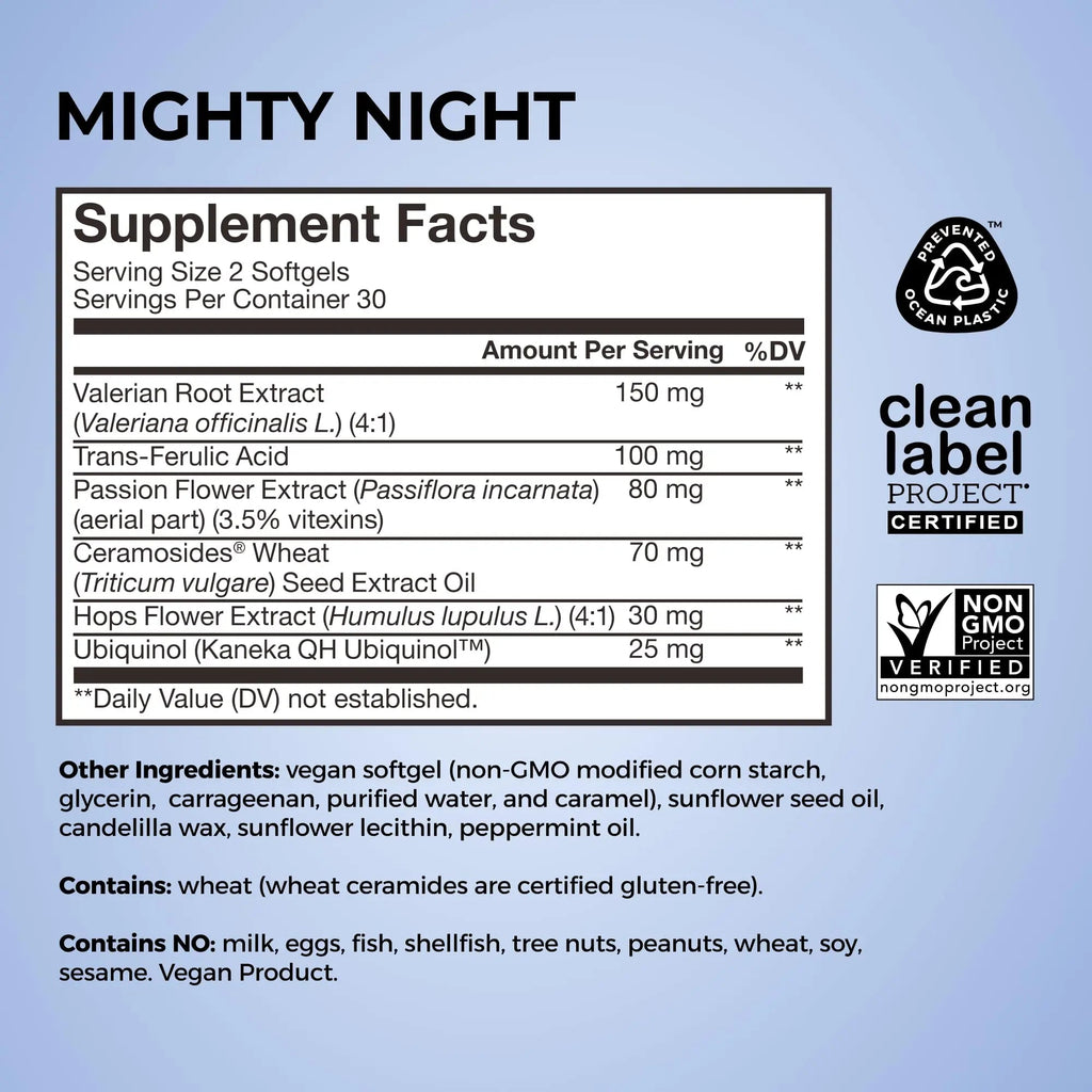HUM Mighty Night Nighttime Sleep Supplement for Skin Care, CoQ10, Valerian Root & Ferulic Acid to Support Cell Turnover, Skin Vitamins for Women and Men, Overnight Beauty Vitamins, 60 Vegan Softgels - TrustMedUSA