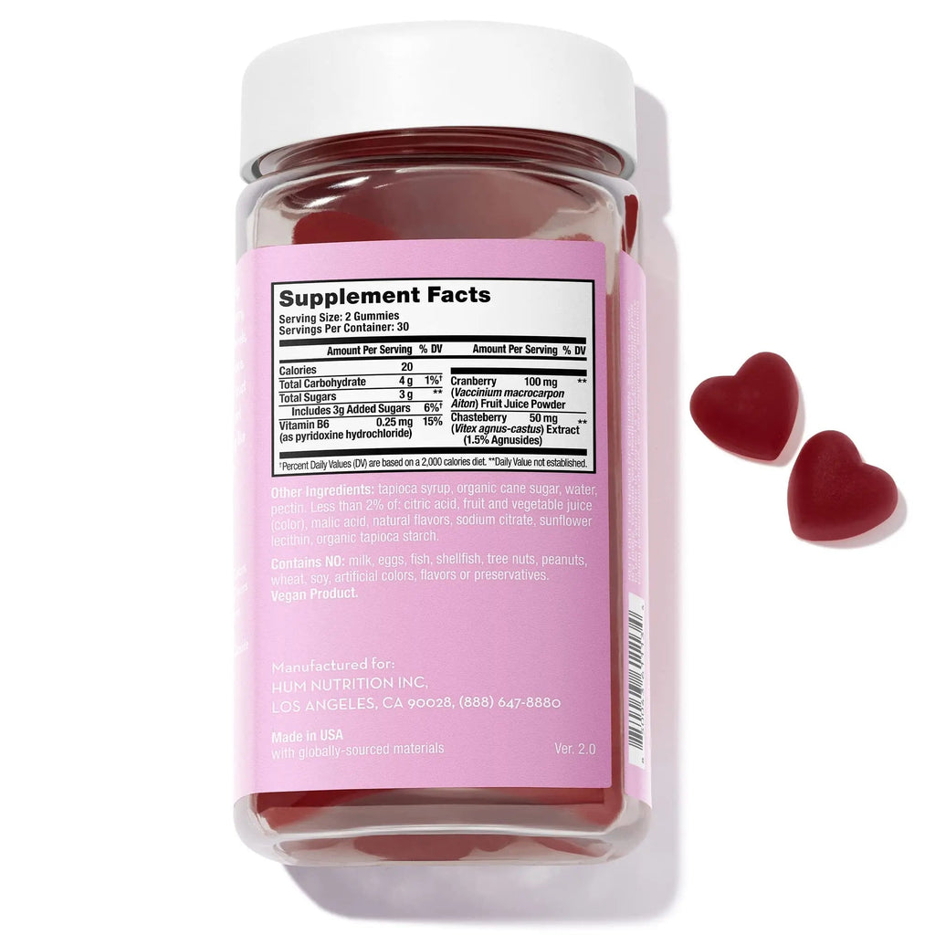 HUM Nutrition SOS PMS Gummies, PMS Support Supplement for Women, Support Cycle Symptoms, Bloating, Hormonal Balance, Includes Vitamin B6, Cranberry & Chasteberry Vitex, Gluten Free, 60 Vegan Gummies - TrustMedUSA