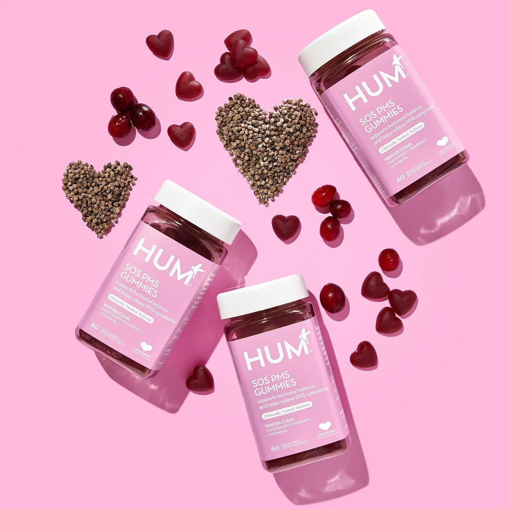 HUM Nutrition SOS PMS Gummies, PMS Support Supplement for Women, Support Cycle Symptoms, Bloating, Hormonal Balance, Includes Vitamin B6, Cranberry & Chasteberry Vitex, Gluten Free, 60 Vegan Gummies - TrustMedUSA