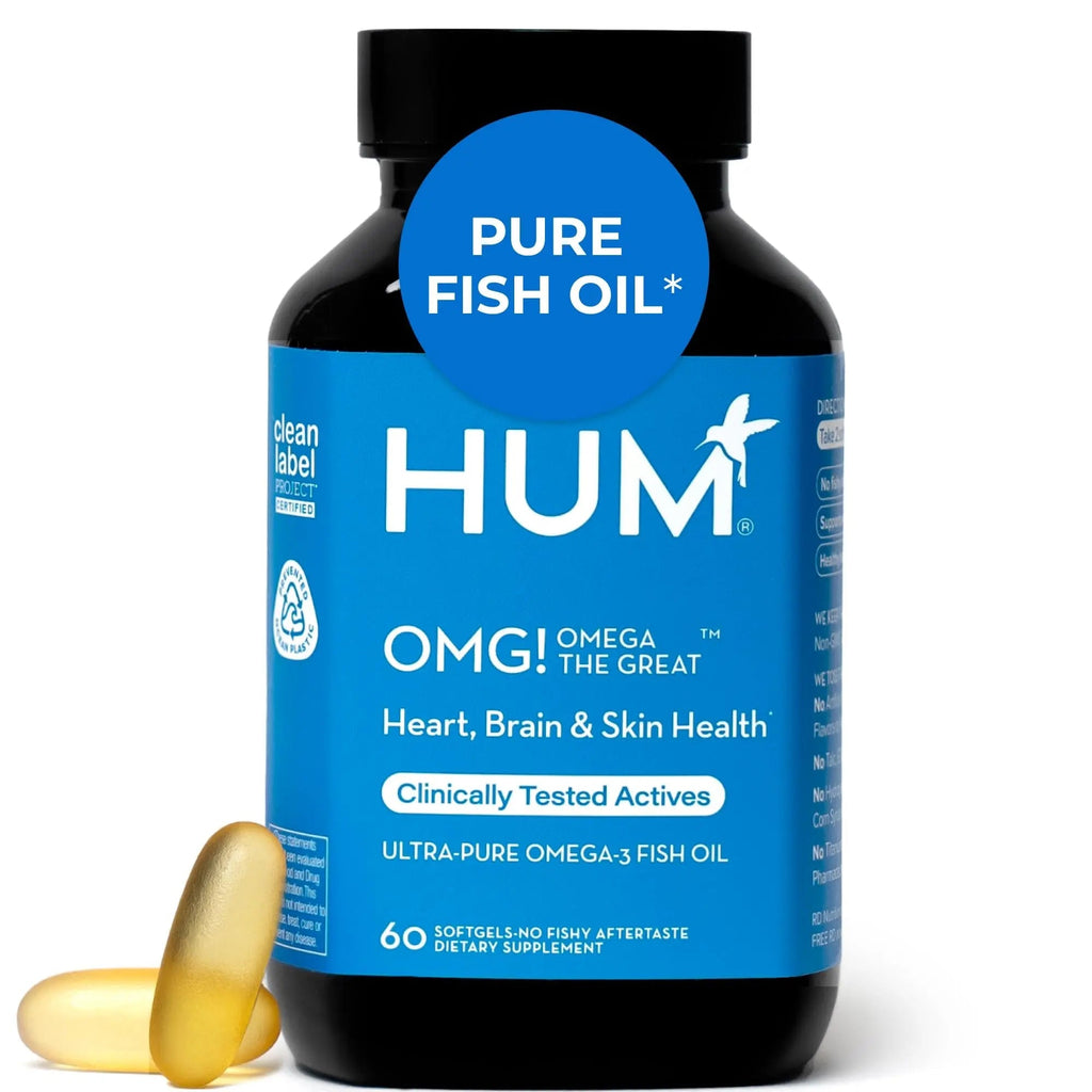 HUM OMG! Omega The Great Triple Omega 3 Fish Oil Supplement for Women & Men with Vitamin E, DHA & EPA, Skin Care & Skin Tone Support for Heart & Brain Health, Gluten Free, Non GMO, 60 Softgels - TrustMedUSA