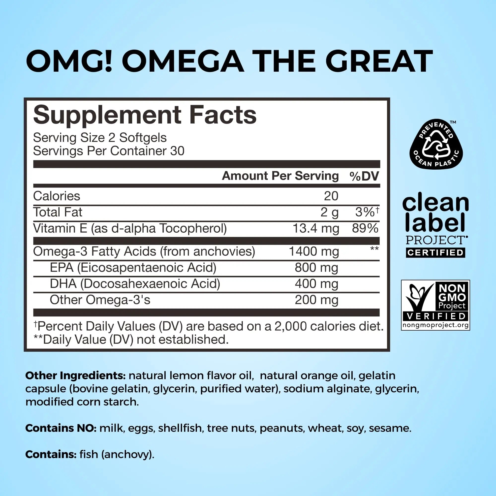 HUM OMG! Omega The Great Triple Omega 3 Fish Oil Supplement for Women & Men with Vitamin E, DHA & EPA, Skin Care & Skin Tone Support for Heart & Brain Health, Gluten Free, Non GMO, 60 Softgels - TrustMedUSA