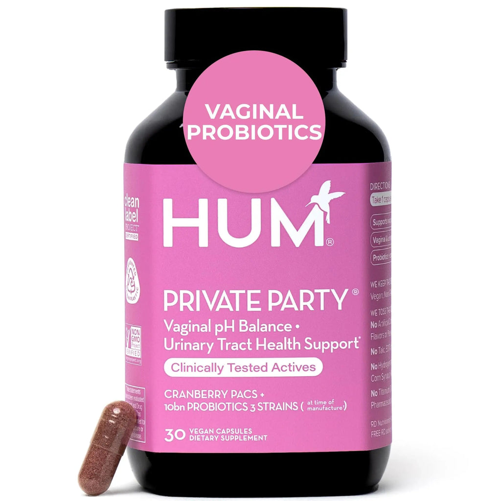 HUM Private Party Vaginal Probiotics for Women, pH Balance and Urinary Tract Support Vaginal Probiotic Supplement with Cranberry & Lactobacillus Blend, Women's Health Cranberry Pills, 30 Capsules - TrustMedUSA