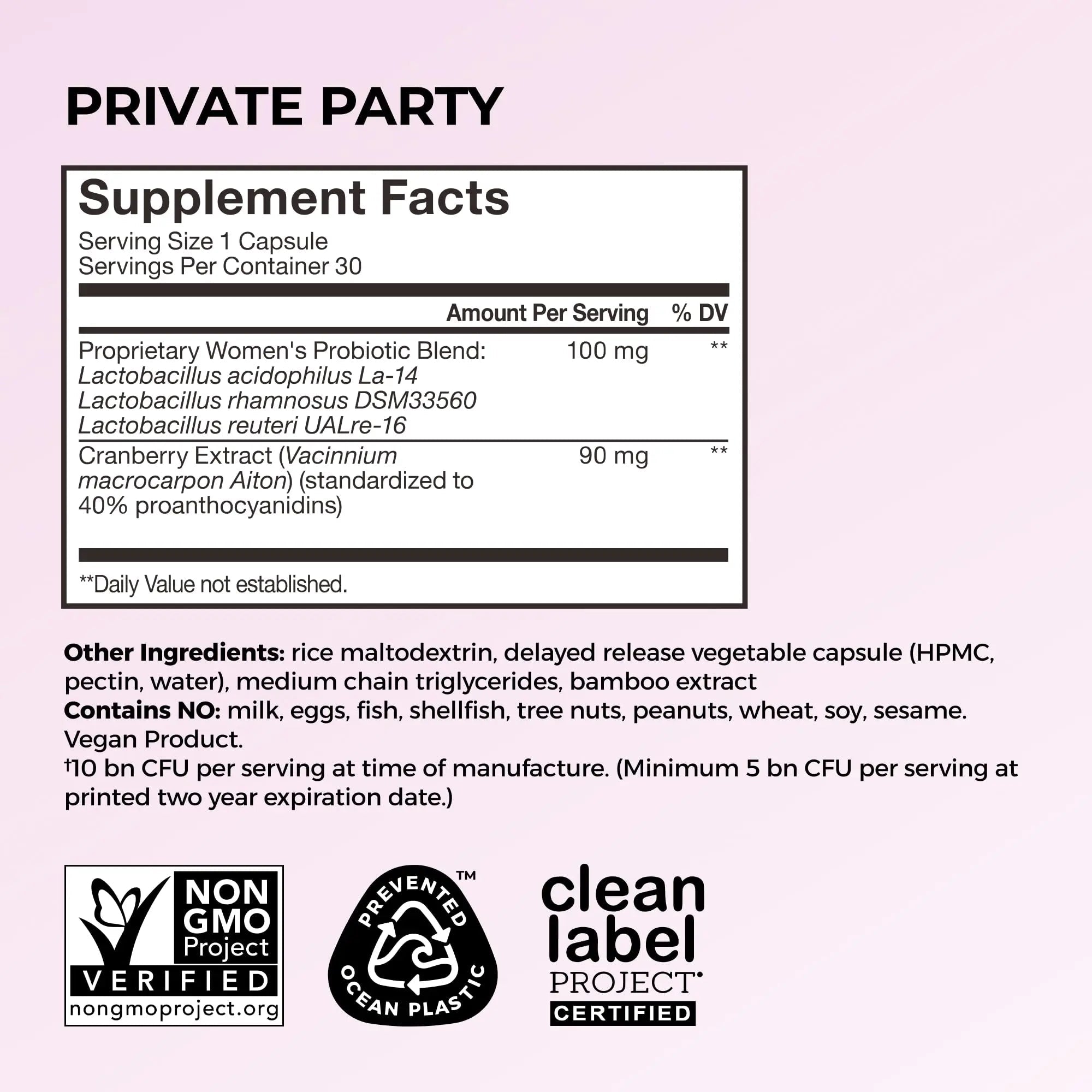 HUM Private Party Vaginal Probiotics for Women, pH Balance and Urinary Tract Support Vaginal Probiotic Supplement with Cranberry & Lactobacillus Blend, Women's Health Cranberry Pills, 30 Capsules - TrustMedUSA