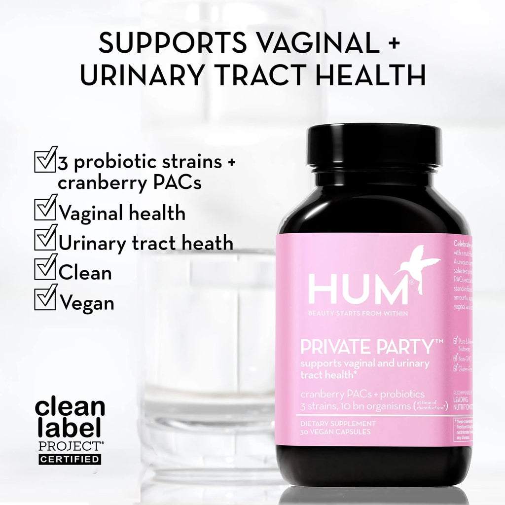 HUM Private Party Vaginal Probiotics for Women, pH Balance and Urinary Tract Support Vaginal Probiotic Supplement with Cranberry & Lactobacillus Blend, Women's Health Cranberry Pills, 90 Capsules - TrustMedUSA