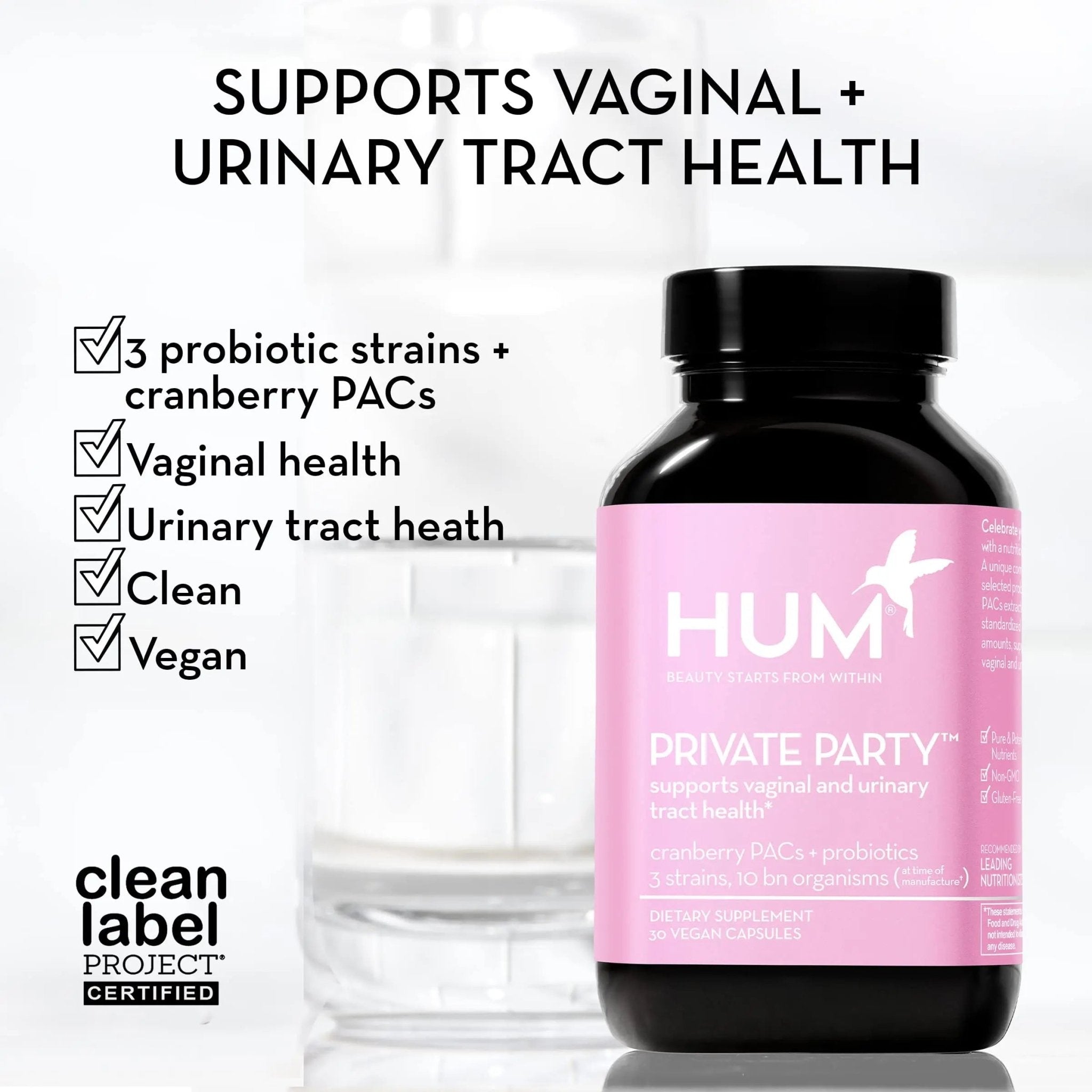 HUM Private Party Vaginal Probiotics for Women, pH Balance and Urinary Tract Support Vaginal Probiotic Supplement with Cranberry & Lactobacillus Blend, Women's Health Cranberry Pills, 90 Capsules - TrustMedUSA