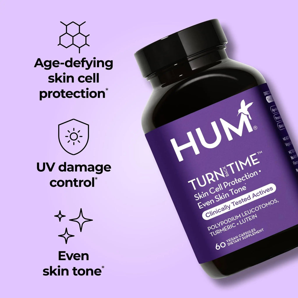 HUM Turn Back Time Turmeric Supplement for Youthful Looking Skin Support with Green Tea Extract, Lutein & Polyphenols, Skin Care Aging & Collagen Support Capsules for Even Tone, 60 Vegan Capsules - TrustMedUSA