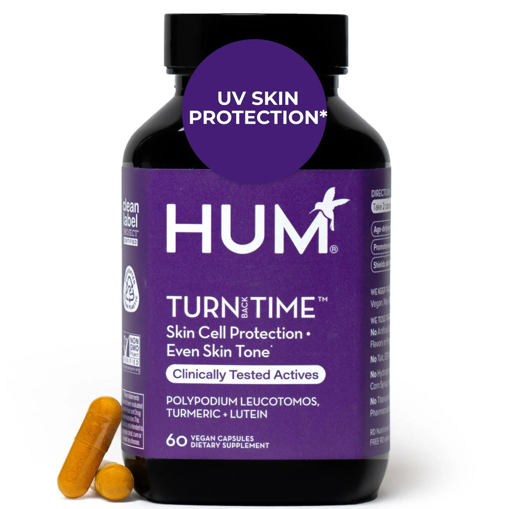 HUM Turn Back Time Turmeric Supplement for Youthful Looking Skin Support with Green Tea Extract, Lutein & Polyphenols, Skin Care Aging & Collagen Support Capsules for Even Tone, 60 Vegan Capsules - TrustMedUSA