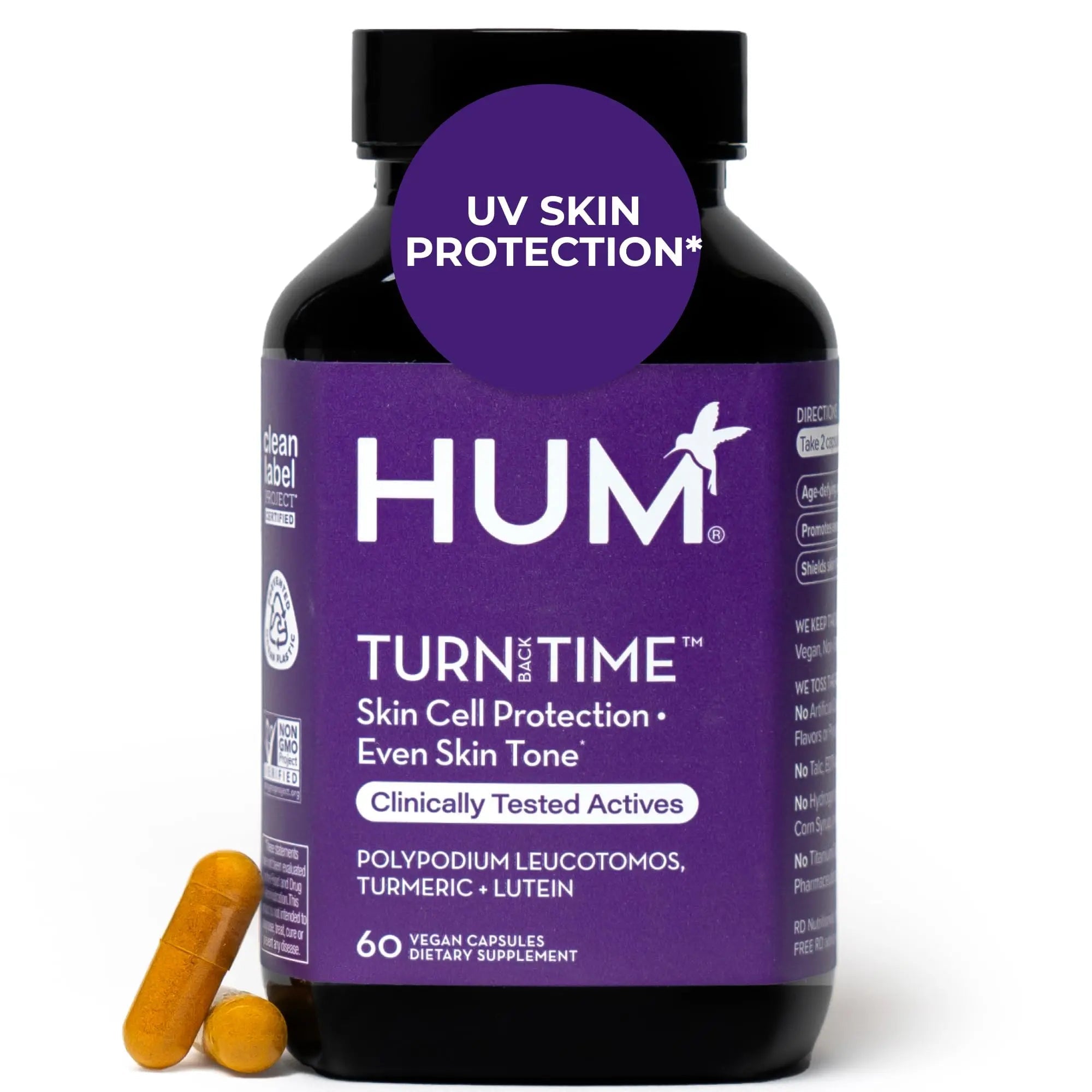 HUM Turn Back Time Turmeric Supplement for Youthful Looking Skin Support with Green Tea Extract, Lutein & Polyphenols, Skin Care Aging & Collagen Support Capsules for Even Tone, 60 Vegan Capsules - TrustMedUSA