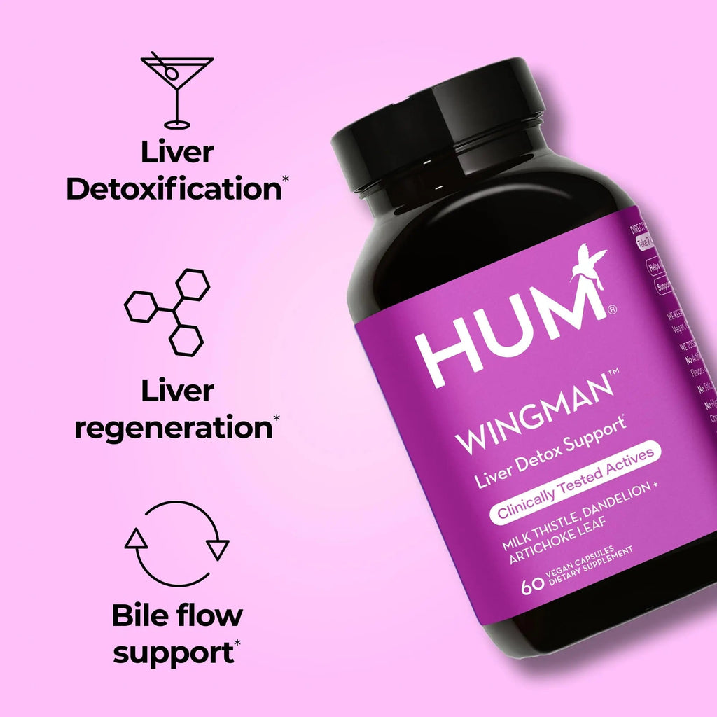 HUM Wing Man Liver Support Supplement with Milk Thistle, Dandelion Root Powder & Artichoke Leaf Extract For Liver Health & Function Support, Milk Thistle Supplement Helps Flush Out Toxins, 60 Capsules - TrustMedUSA