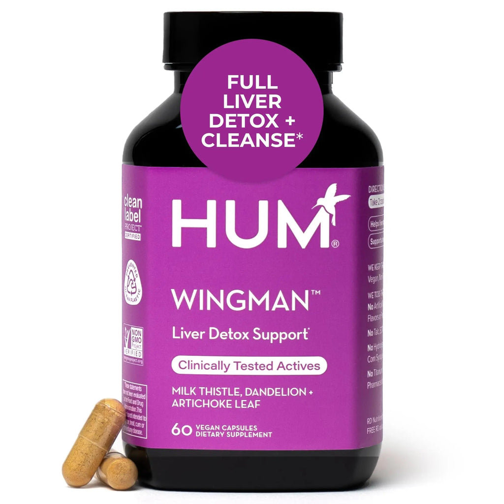 HUM Wing Man Liver Support Supplement with Milk Thistle, Dandelion Root Powder & Artichoke Leaf Extract For Liver Health & Function Support, Milk Thistle Supplement Helps Flush Out Toxins, 60 Capsules - TrustMedUSA