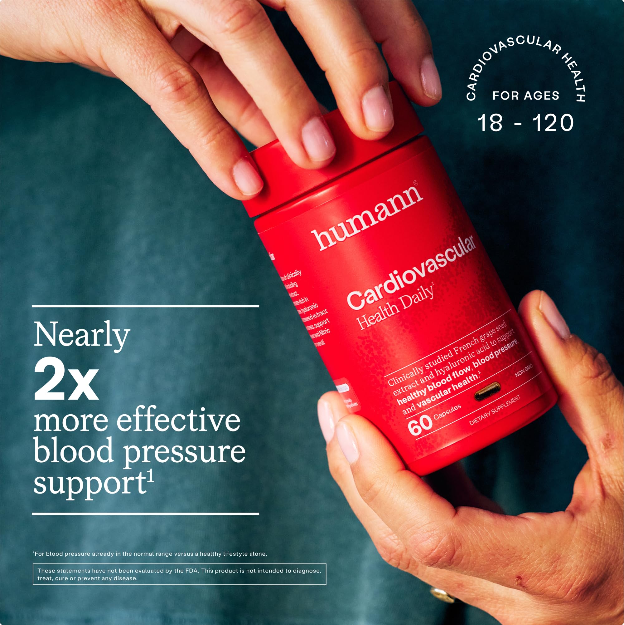 Humann Cardiovascular Health Daily, 4-in-1 Vascular & Blood Pressure Support, Grape Seed Extract Capsules & Hyaluronic Acid Circulation Supplements, Plant-Based Non-GMO, 60 Capsules - Maple Wellness Supplements