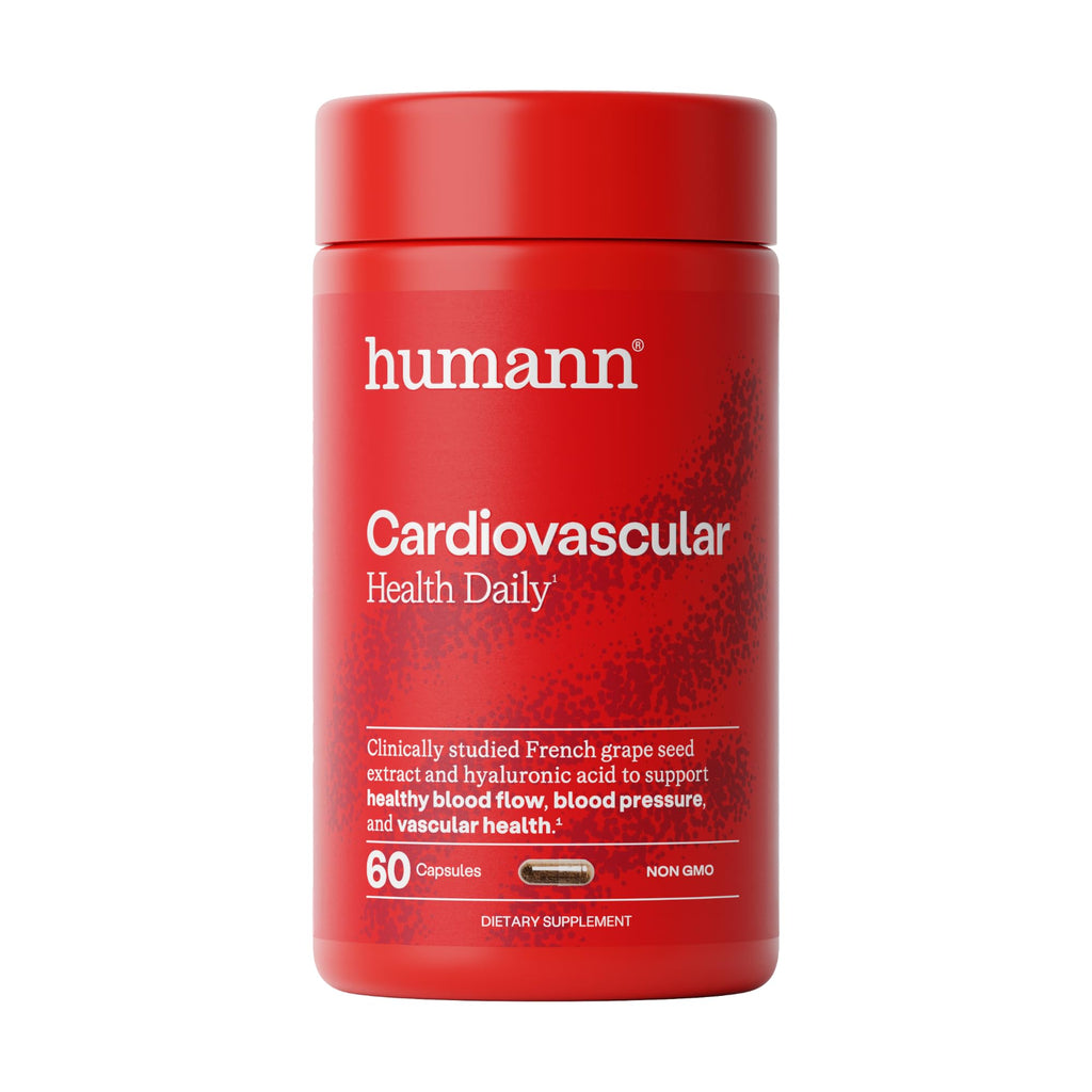 Humann Cardiovascular Health Daily, 4-in-1 Vascular & Blood Pressure Support, Grape Seed Extract Capsules & Hyaluronic Acid Circulation Supplements, Plant-Based Non-GMO, 60 Capsules - Maple Wellness Supplements