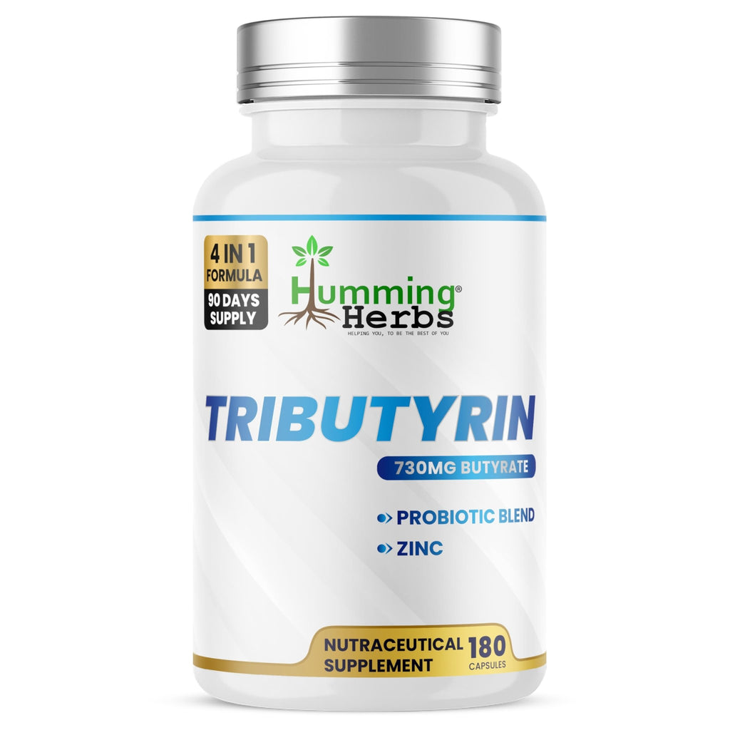 Humming Herbs Tributyrin Complex — 850 mg per Serving (95% Pure, yielding 731 mg Butyrate) with L-Glutamine, Zinc L-Carnosine, FOS & Probiotic Blend (180) - TrustMedUSA