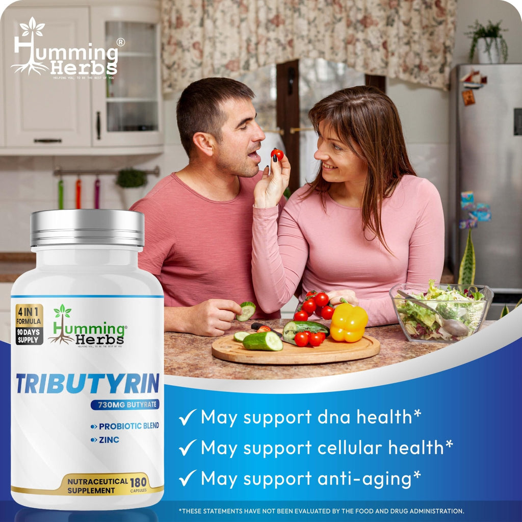 Humming Herbs Tributyrin Complex — 850 mg per Serving (95% Pure, yielding 731 mg Butyrate) with L-Glutamine, Zinc L-Carnosine, FOS & Probiotic Blend (180) - TrustMedUSA