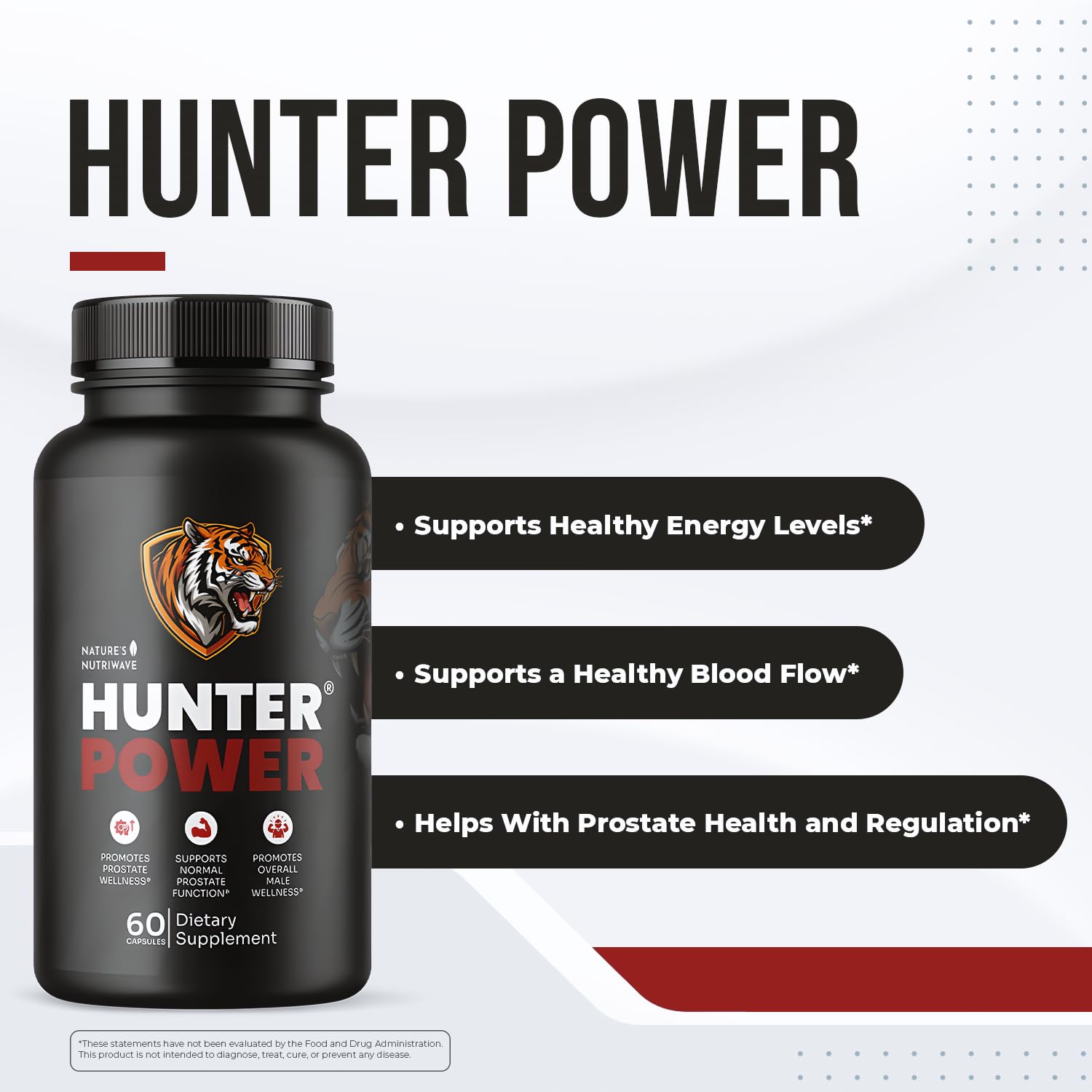 HunterPower – Hunter Power Daily Botanical Supplement with Saw Palmetto, Tongkat Ali, Nettle, Wild Yam & Horny Goat Weed – Non-GMO, Stimulant-Free Formula, Made in USA – 60 Capsules, 1 Month Supply - TrustMedUSA
