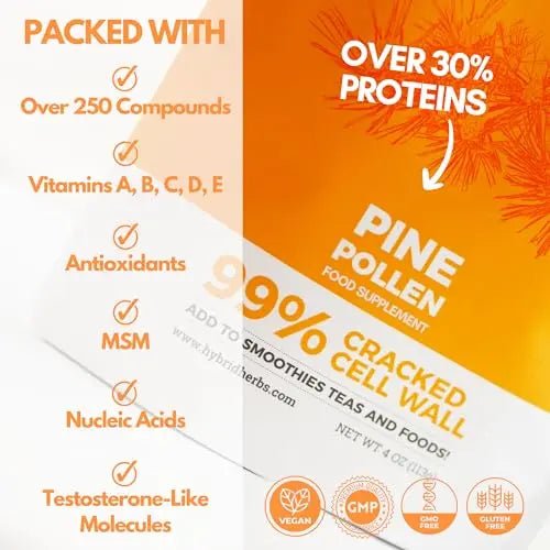 HYBRID HERBS - PINE POLLEN | 99% Cracked Cell Wall Powder | Highly Bioavailable - TrustMedUSA