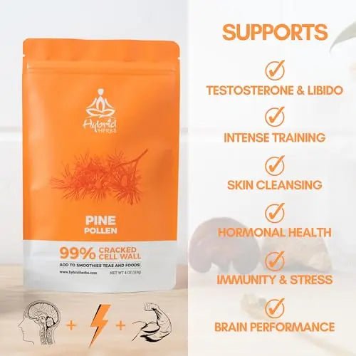 HYBRID HERBS - PINE POLLEN | 99% Cracked Cell Wall Powder | Highly Bioavailable - TrustMedUSA
