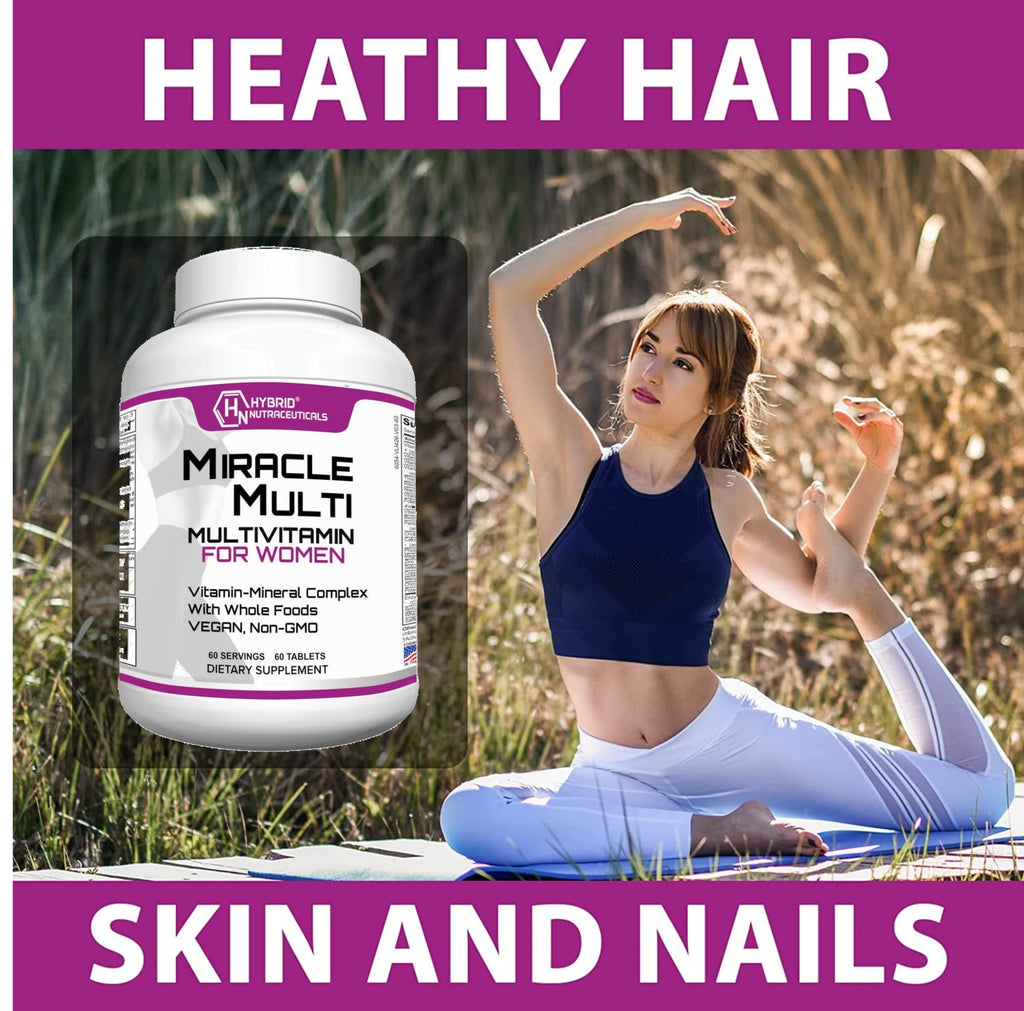 Hybrid Nutraceuticals MiracleMulti Women Multivitamin with Probiotics, Biotin, Folic Acid, Enzymes + Fruit & Vegetable Blend - Immune Support, Heart Health, Energy: 60 Servings (Non-GMO) - TrustMedUSA