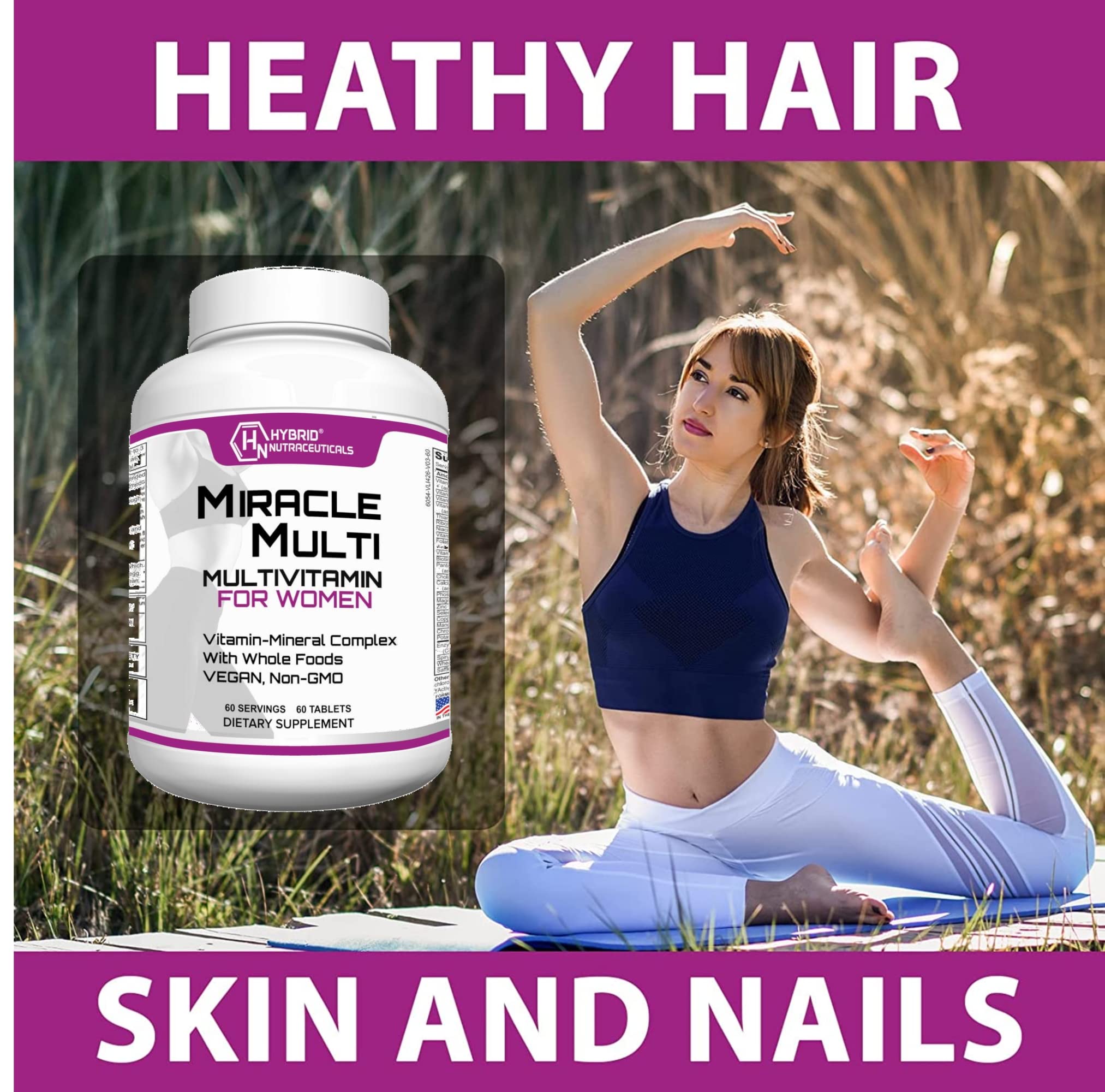 Hybrid Nutraceuticals MiracleMulti Women Multivitamin with Probiotics, Biotin, Folic Acid, Enzymes + Fruit & Vegetable Blend - Immune Support, Heart Health, Energy: 60 Servings (Non-GMO) - TrustMedUSA